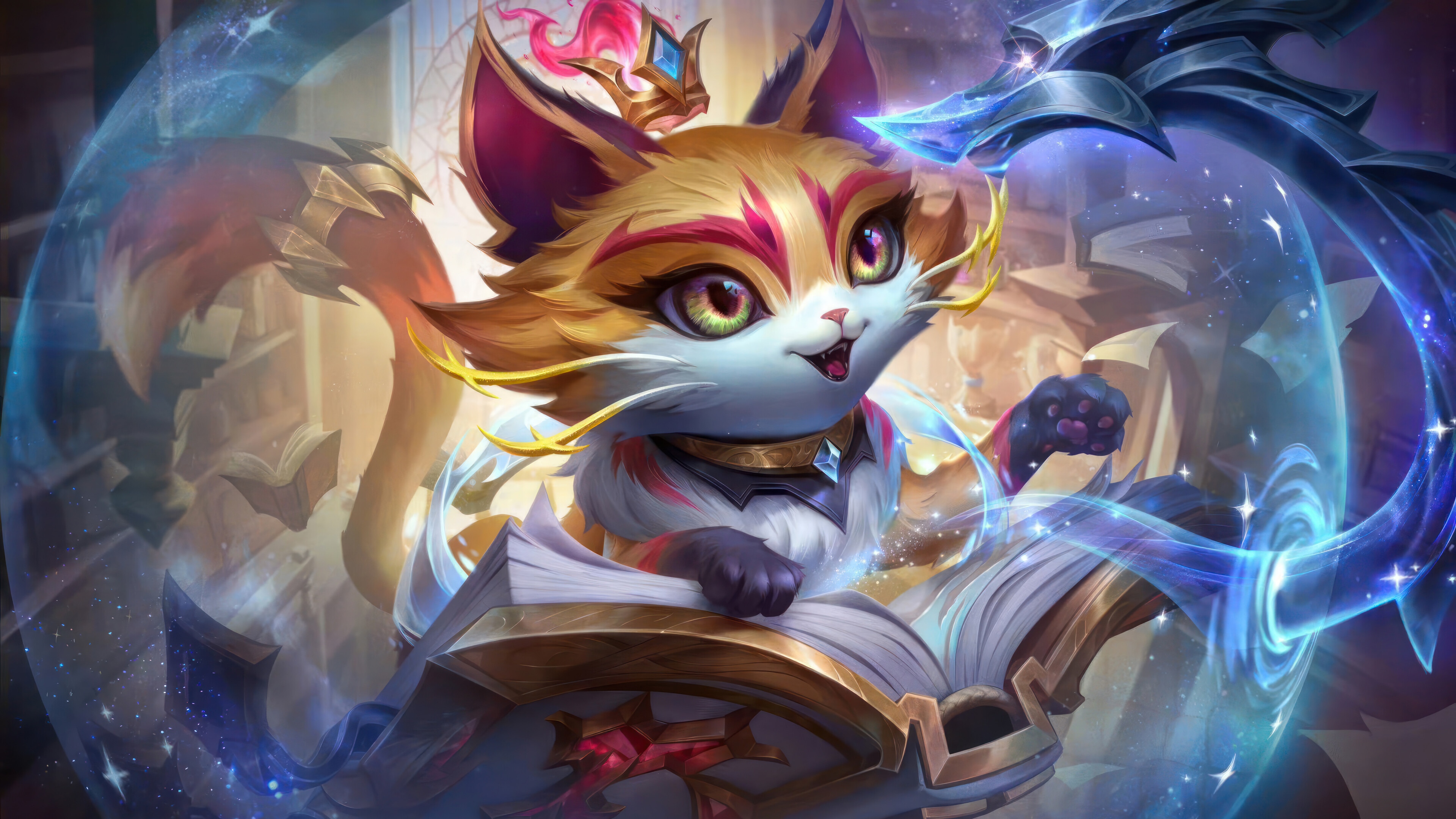 Yuumi from League of Legends reading a magical book HD Wallpaper