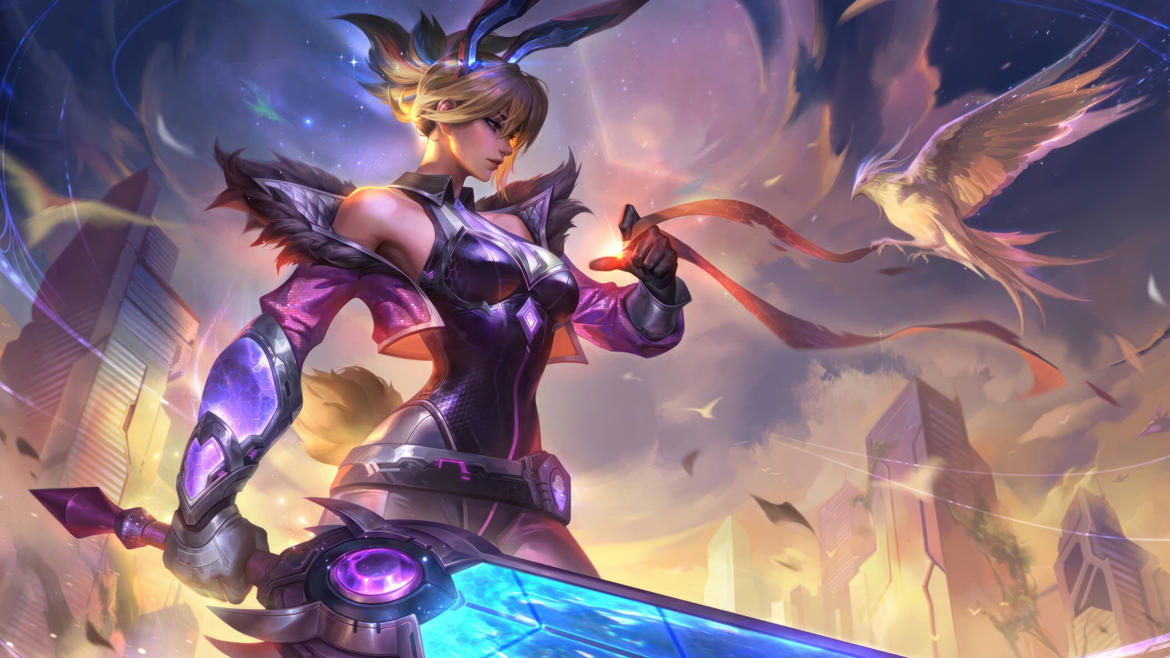 Riven from League of Legends with a bird HD Wallpaper