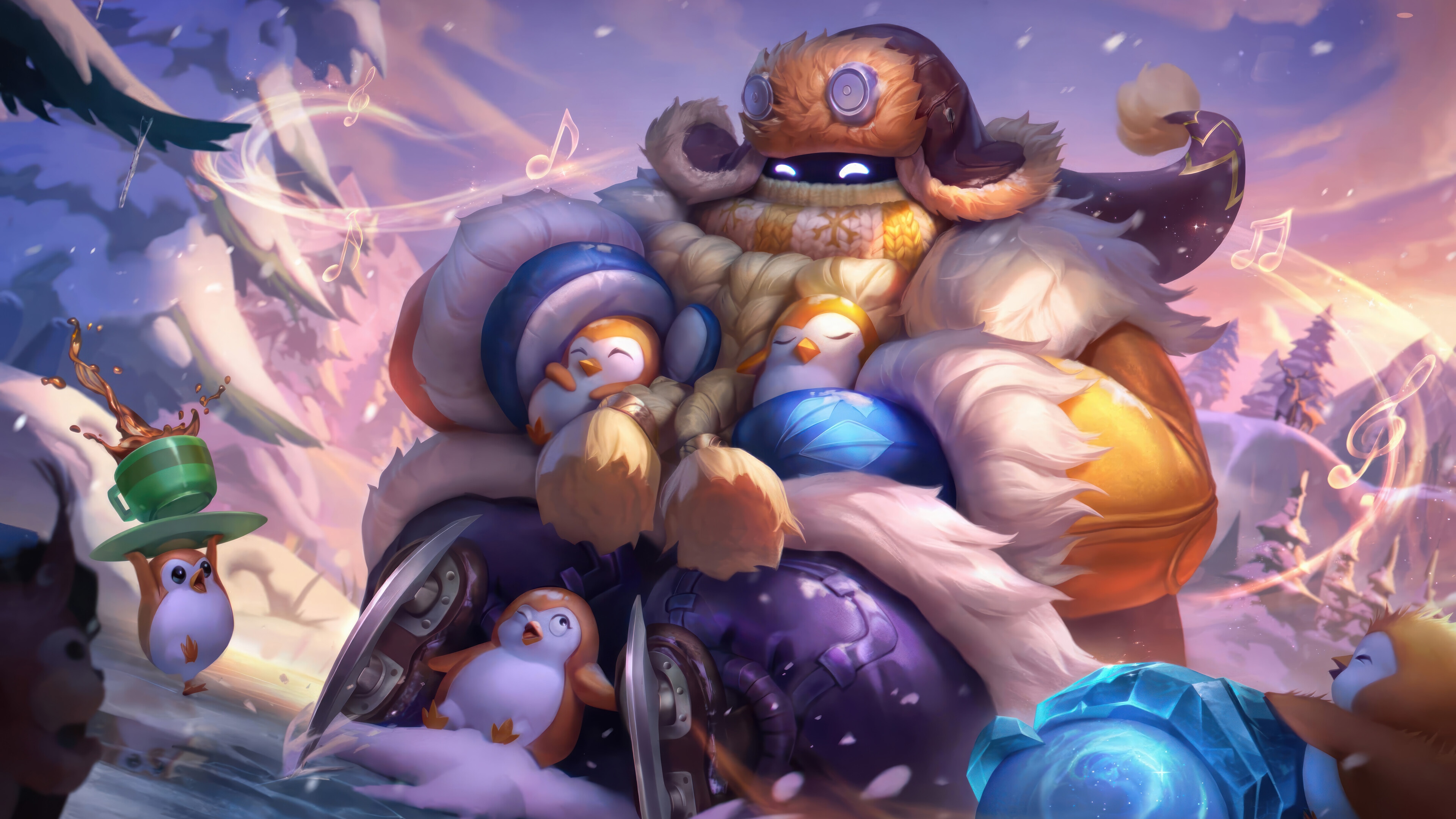 Bard and Penguins in a Winter Scene HD Wallpaper
