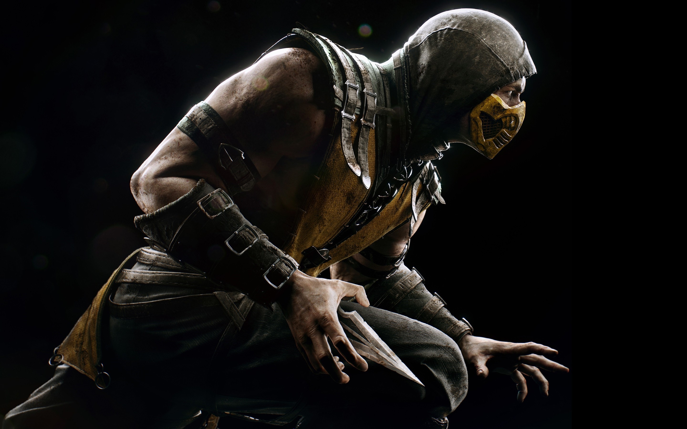 Scorpion from Mortal Kombat crouches with a kunai HD Wallpaper
