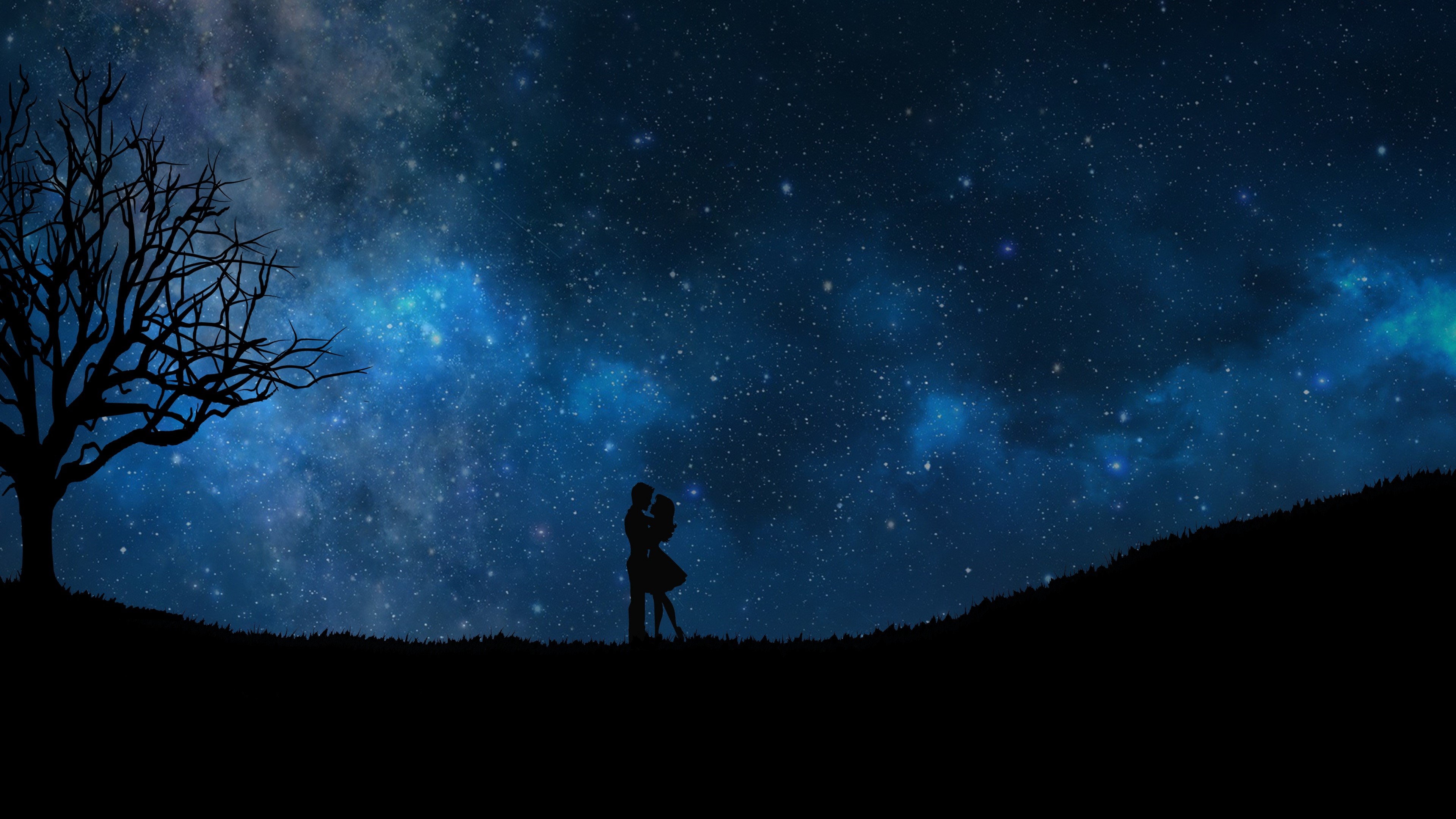 Couple embracing under a starry sky HD Wallpaper
