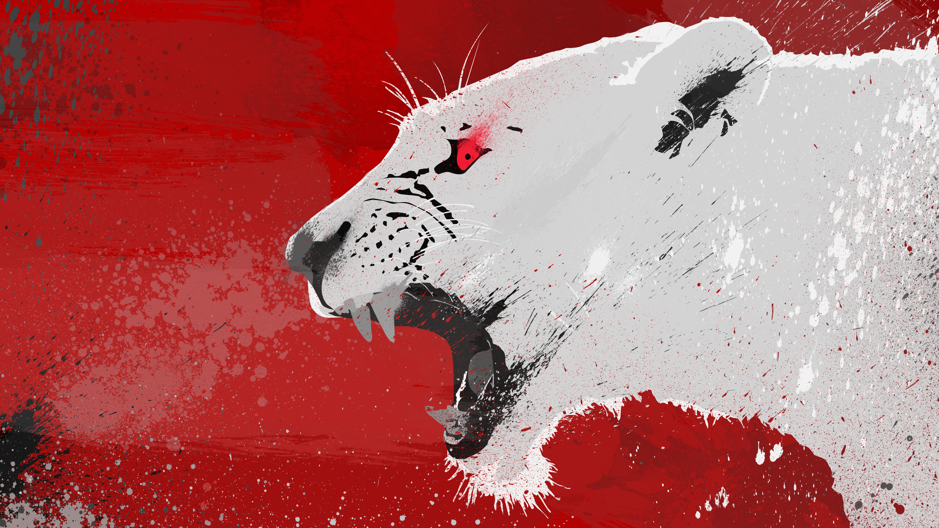 Abstract White Lion with Red Background 4K HD Wallpaper