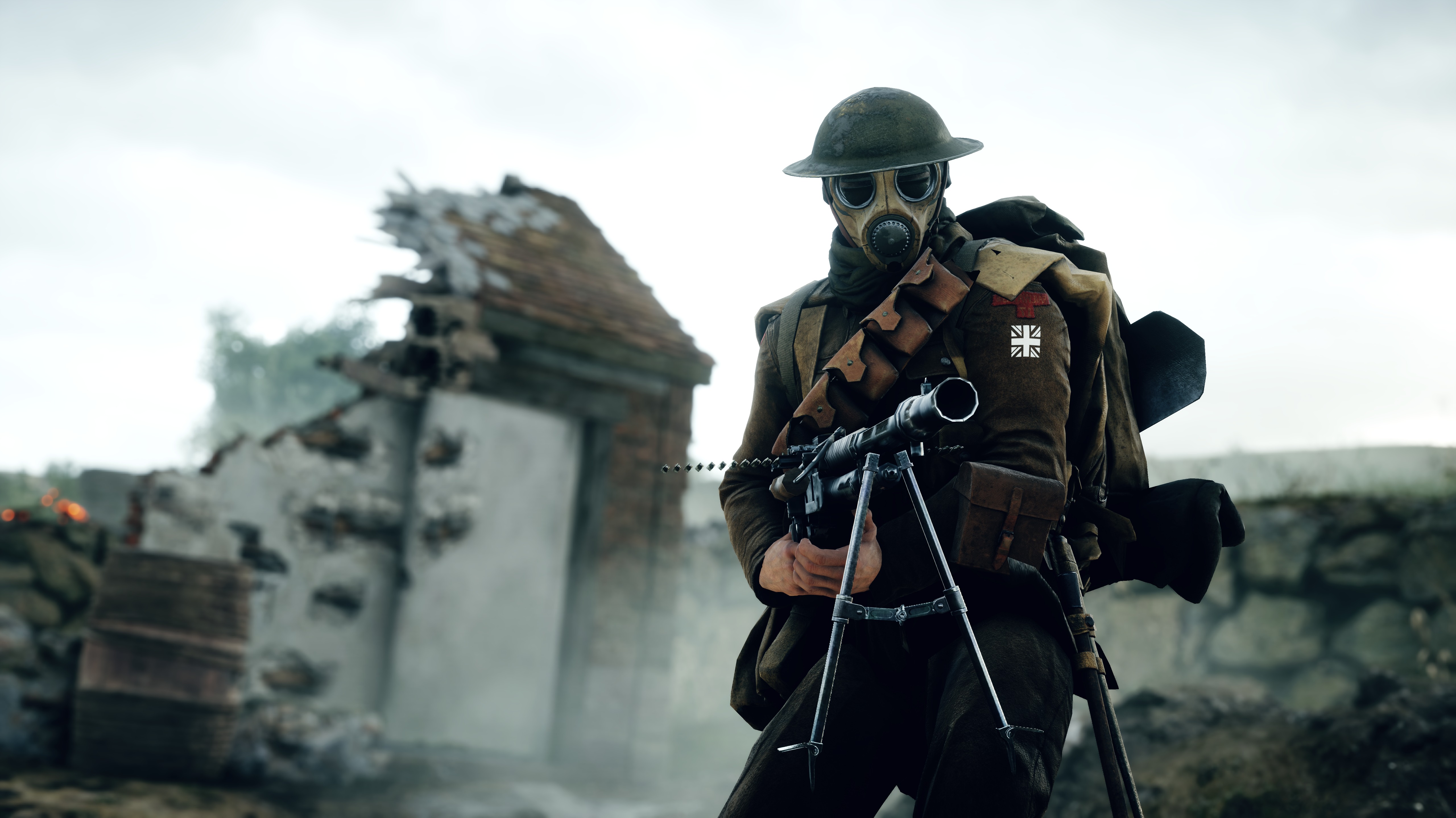 Soldier with gas mask and machine gun in Battlefield 1 HD Wallpaper