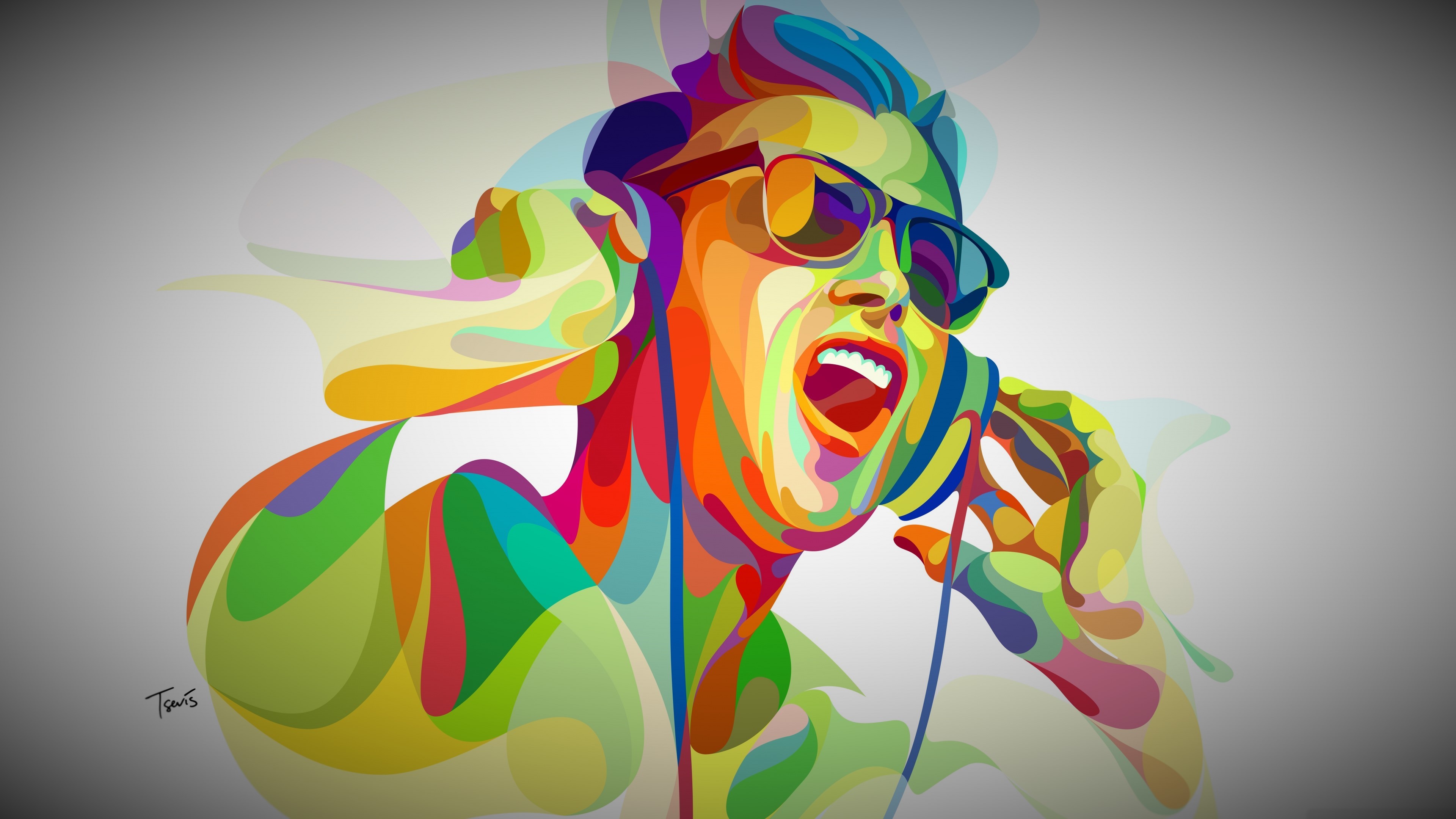 Abstract colorful digital art of a person with headphones HD Wallpaper