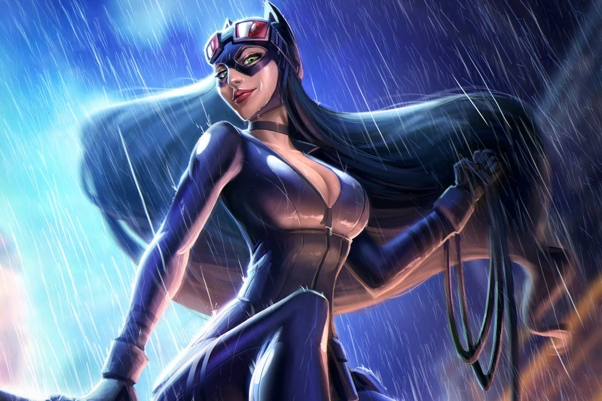Catwoman from DC Comics in the rain HD Wallpaper