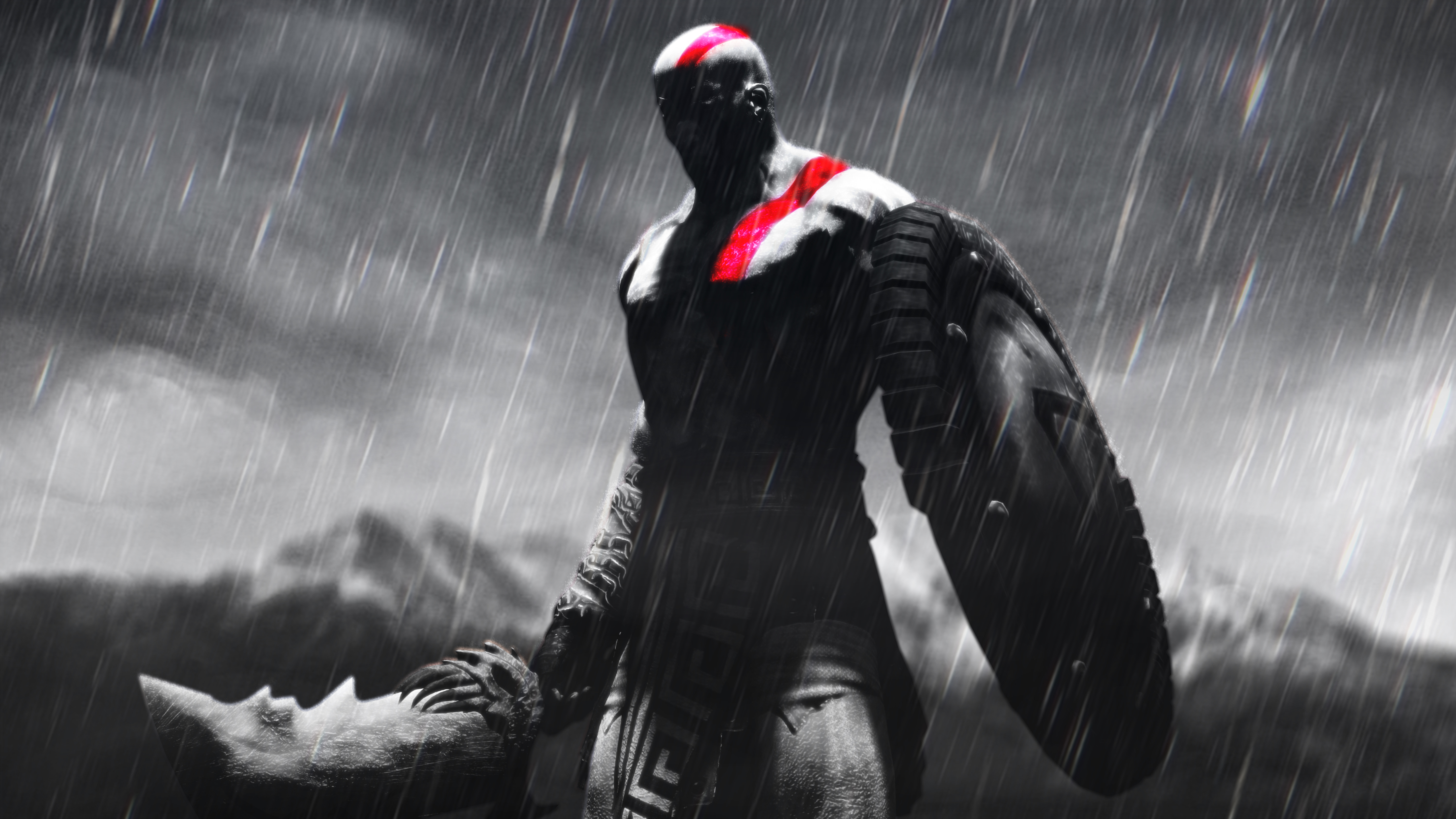 Kratos from God of War in the rain HD Wallpaper