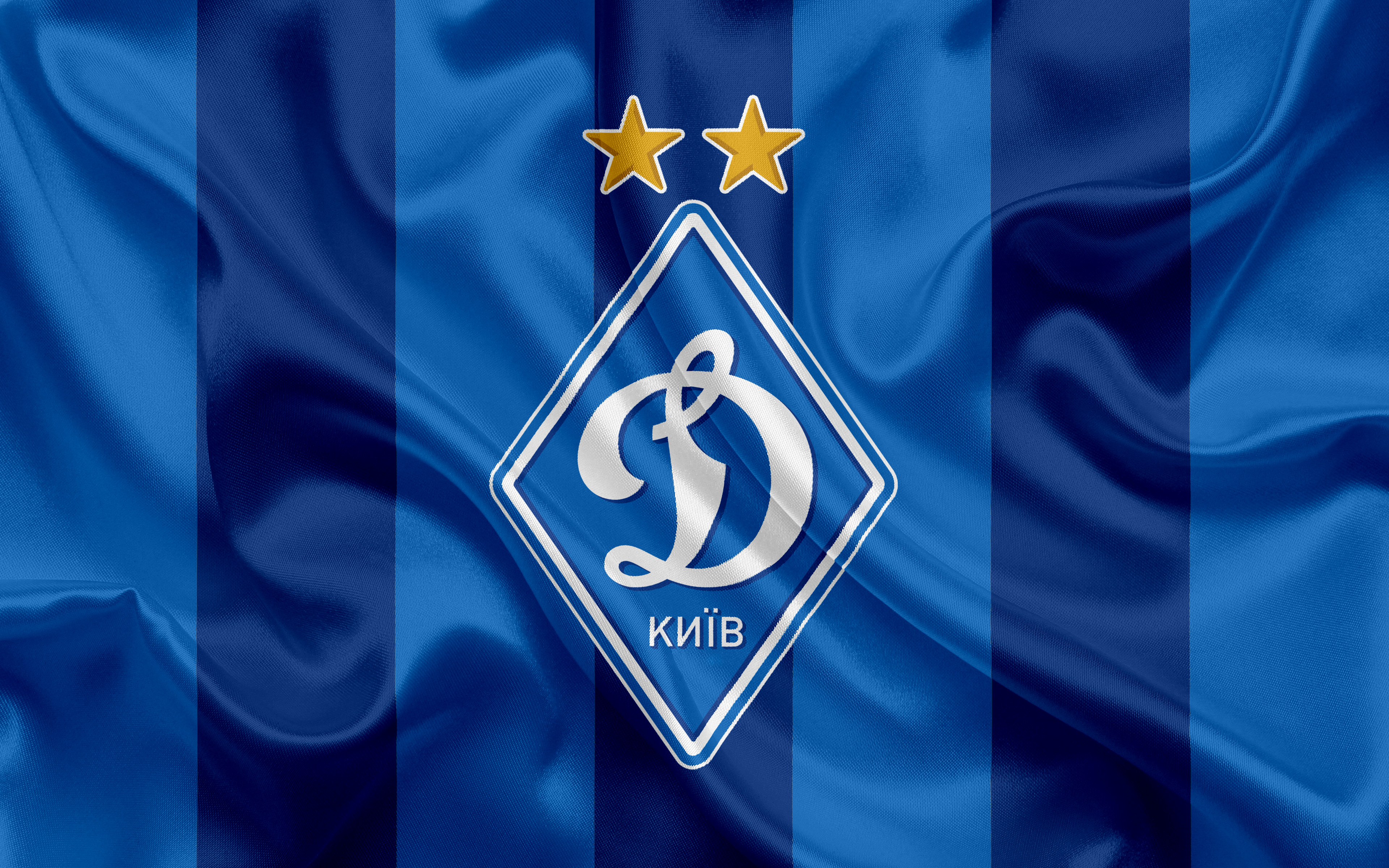 FC Dynamo Kyiv Emblem on Blue Striped Fabric HD Wallpaper