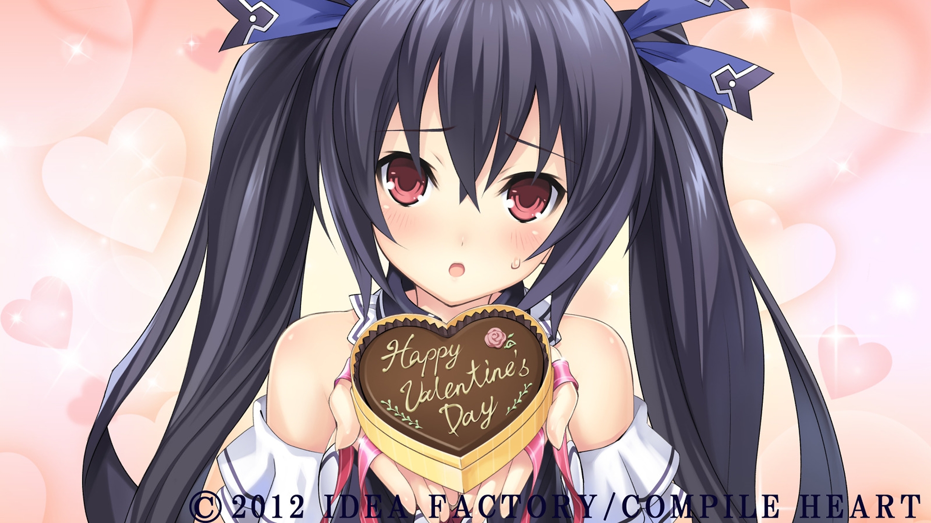 Noire from Hyperdimension Neptunia holding a Valentine's chocolate HD Wallpaper