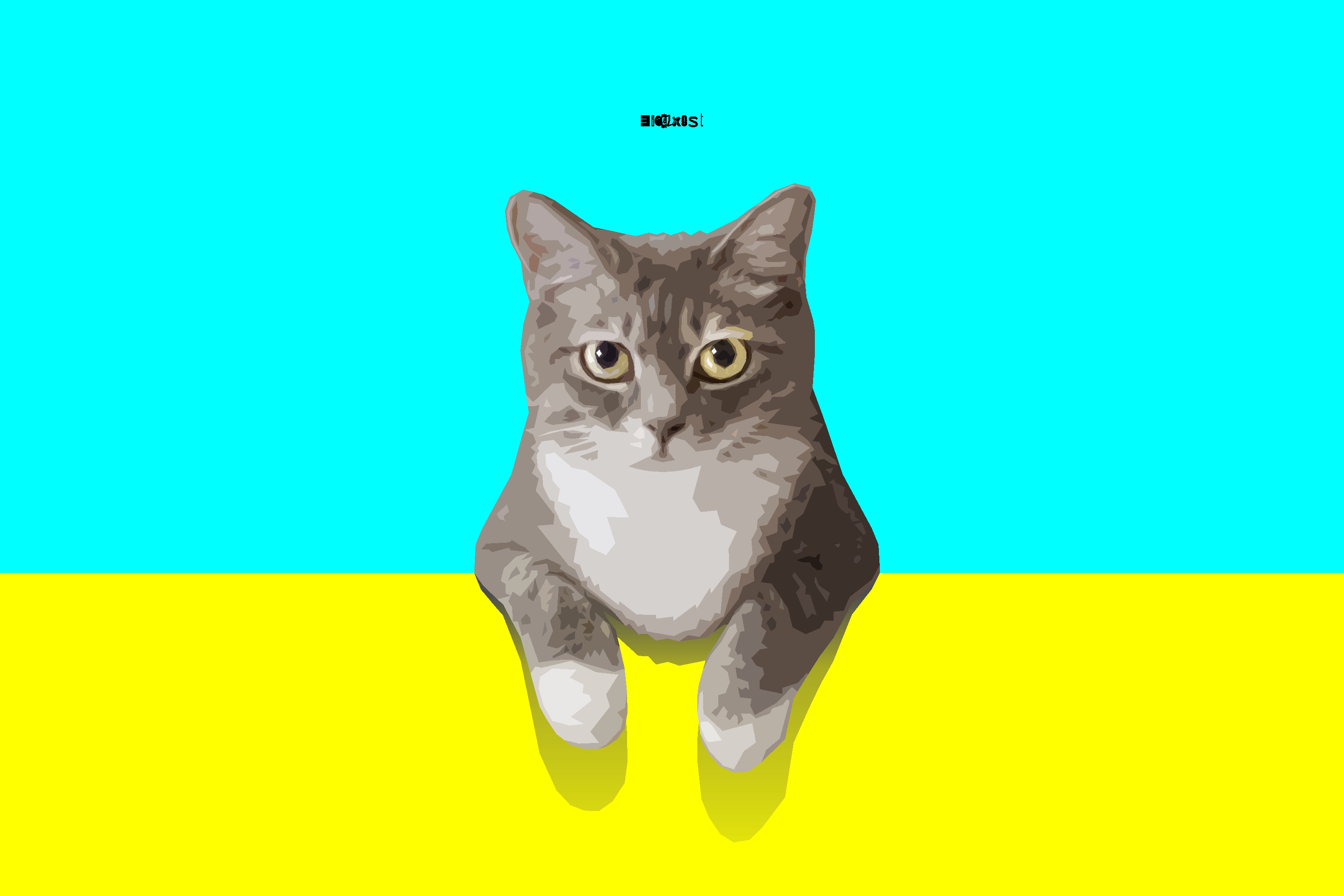 Minimalist Cat Artwork on Cyan and Yellow Background HD Wallpaper