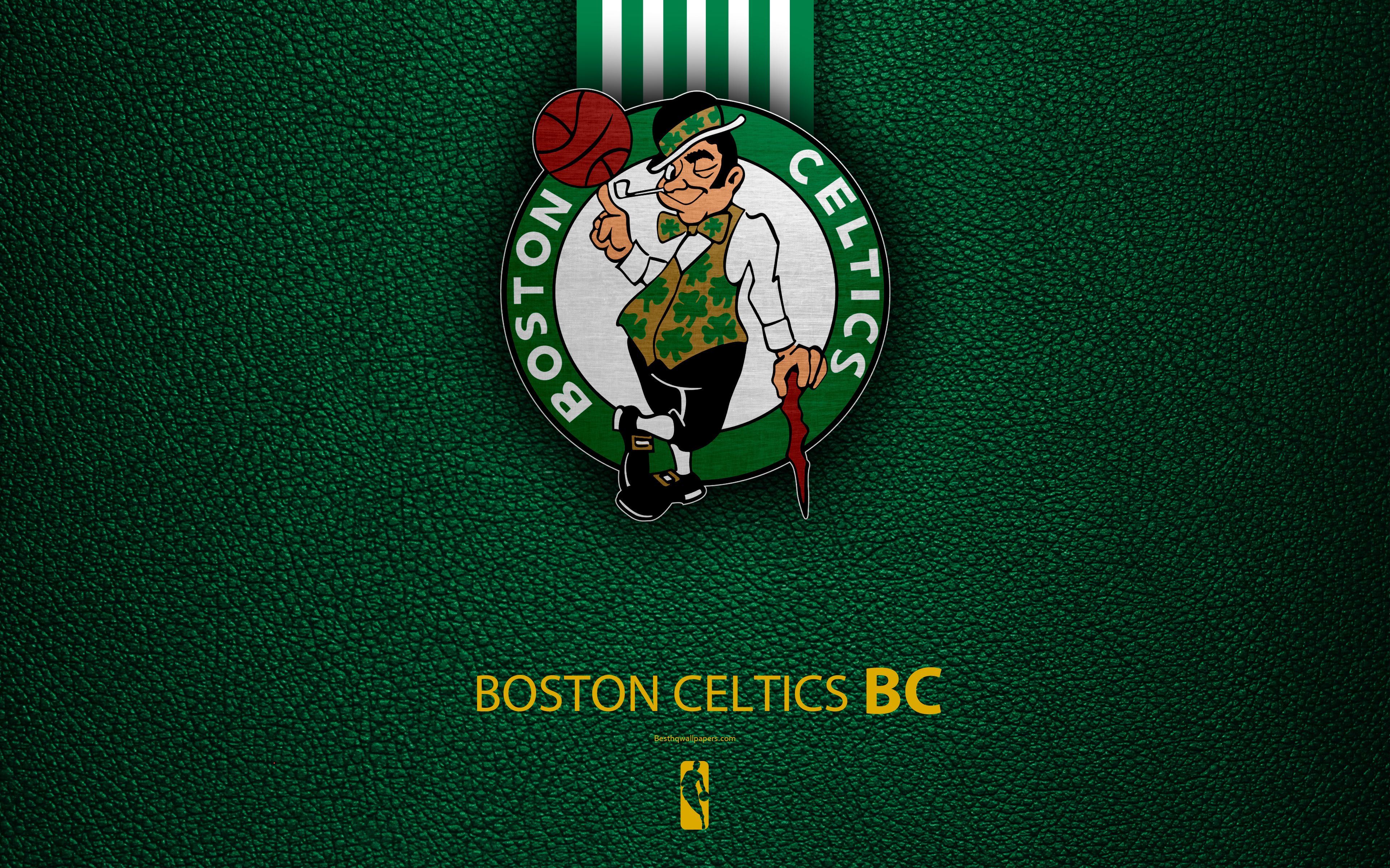 Boston Celtics NBA Logo on Green Leather Texture HD Wallpaper