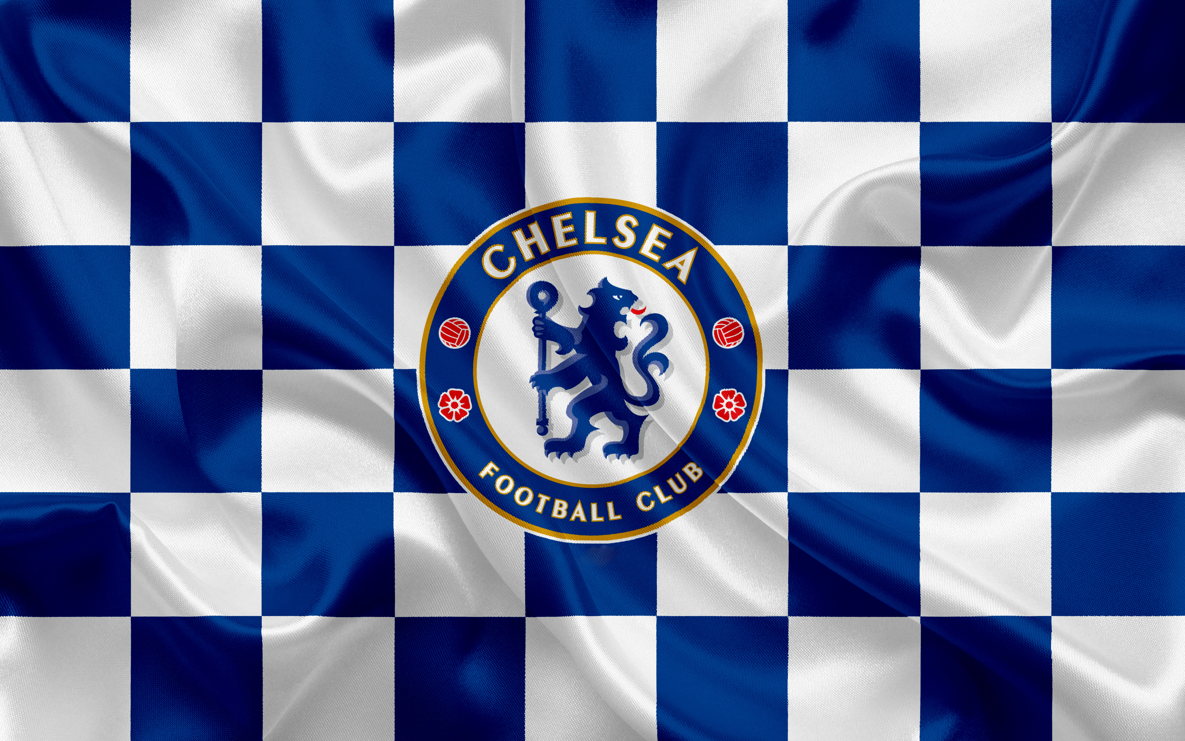 Chelsea F.C. Logo on Blue and White Checkered Background HD Wallpaper