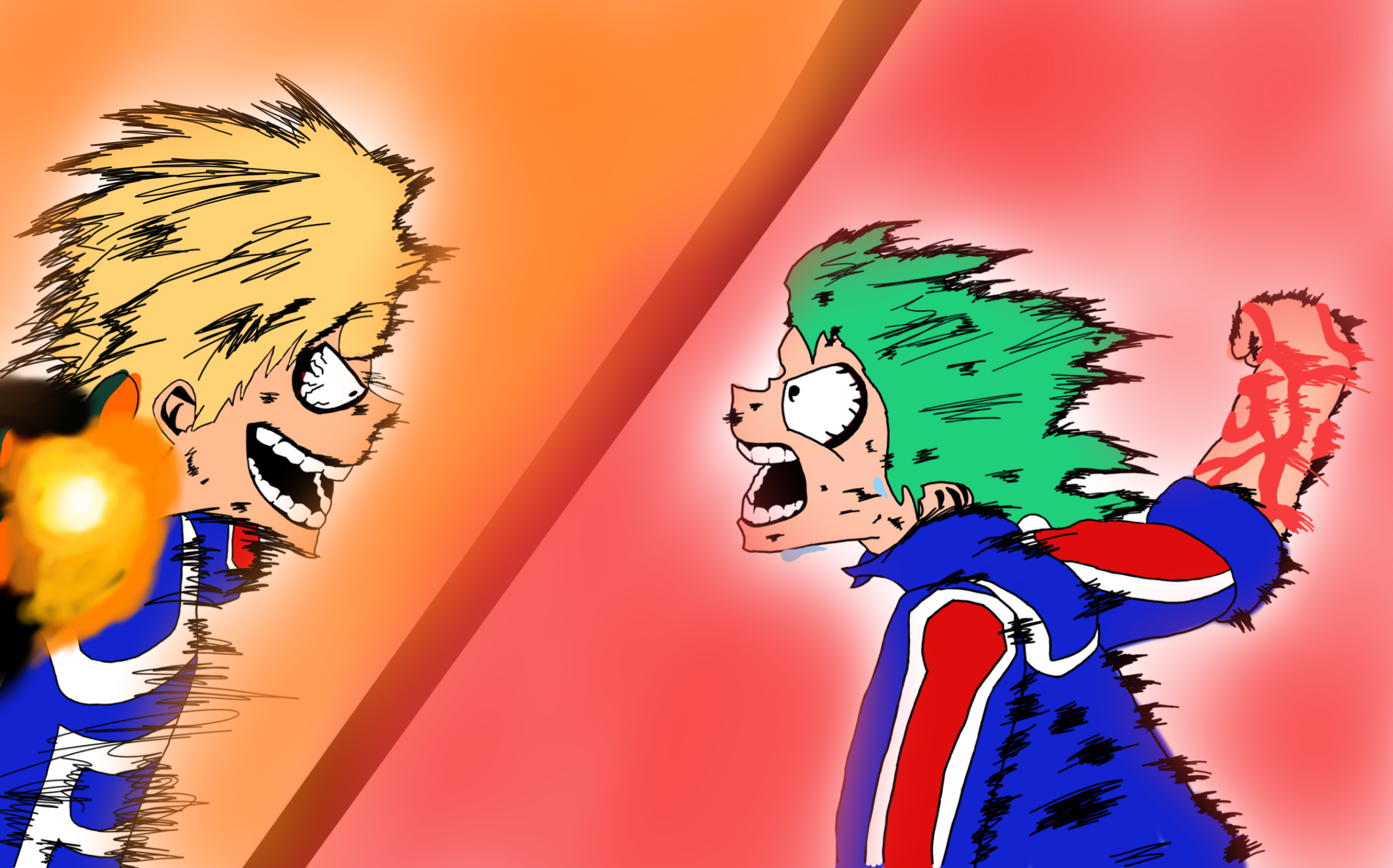 Izuku Midoriya and Katsuki Bakugou fighting HD Wallpaper