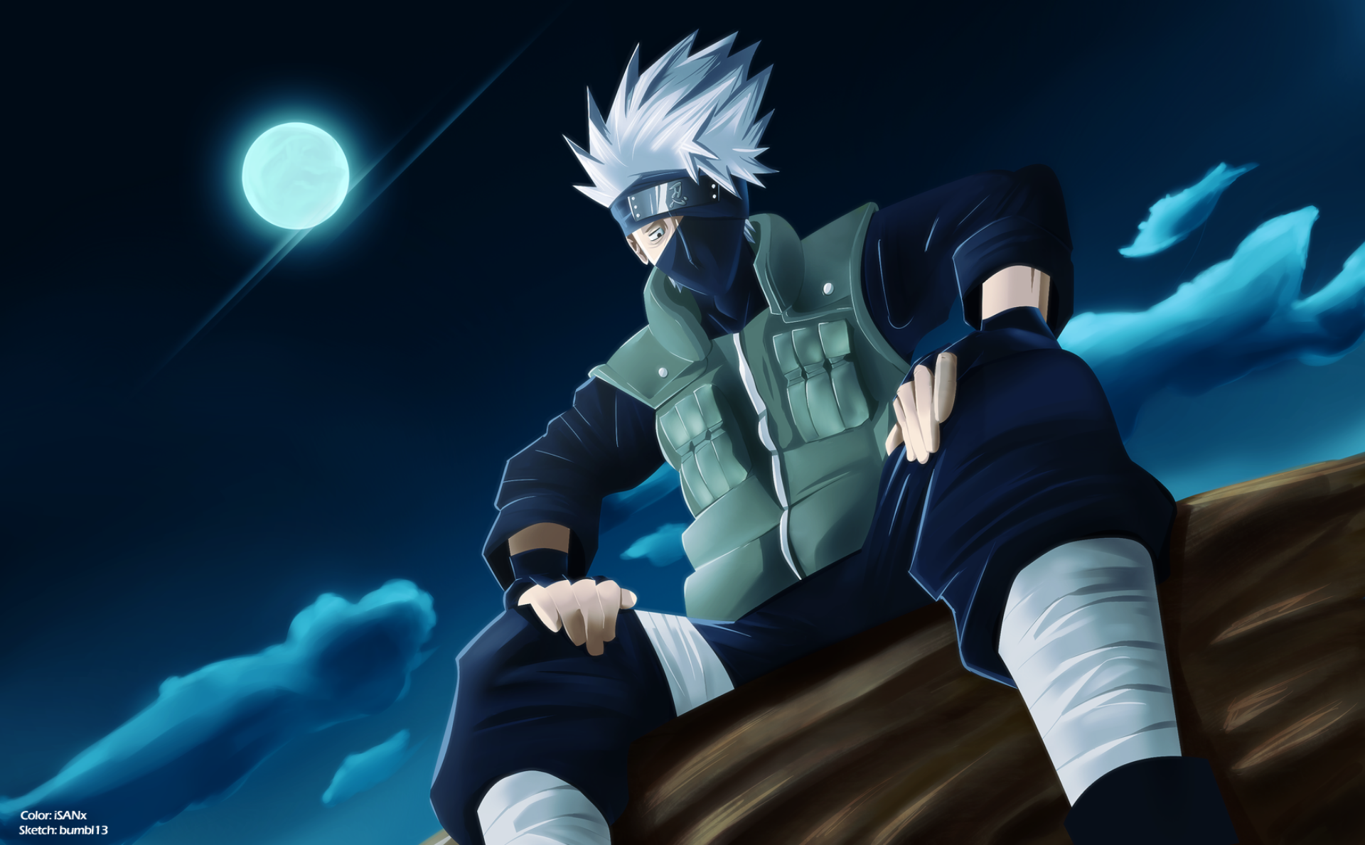 Kakashi Hatake from Naruto sitting at night HD Wallpaper