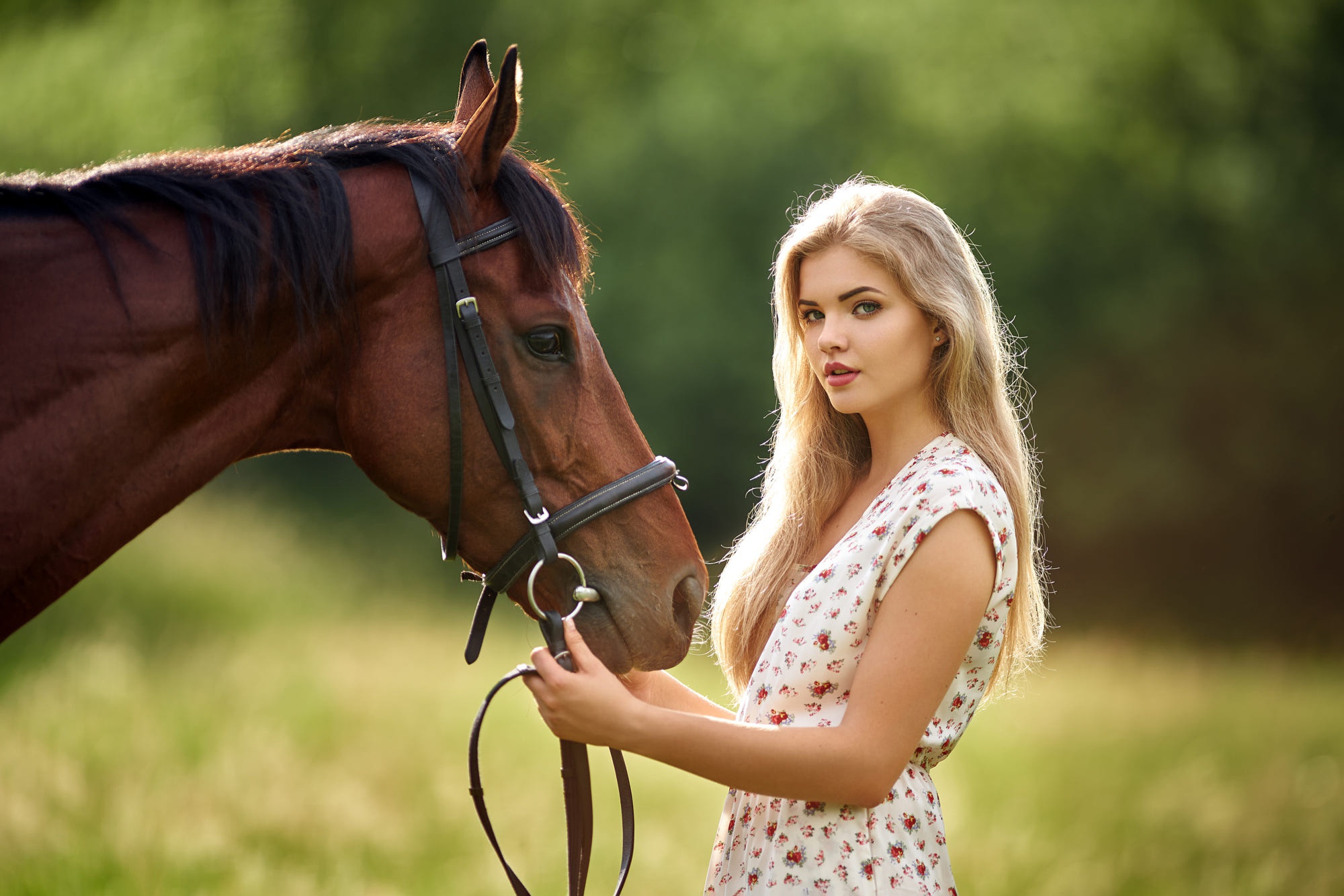 Blonde woman with a horse HD Wallpaper