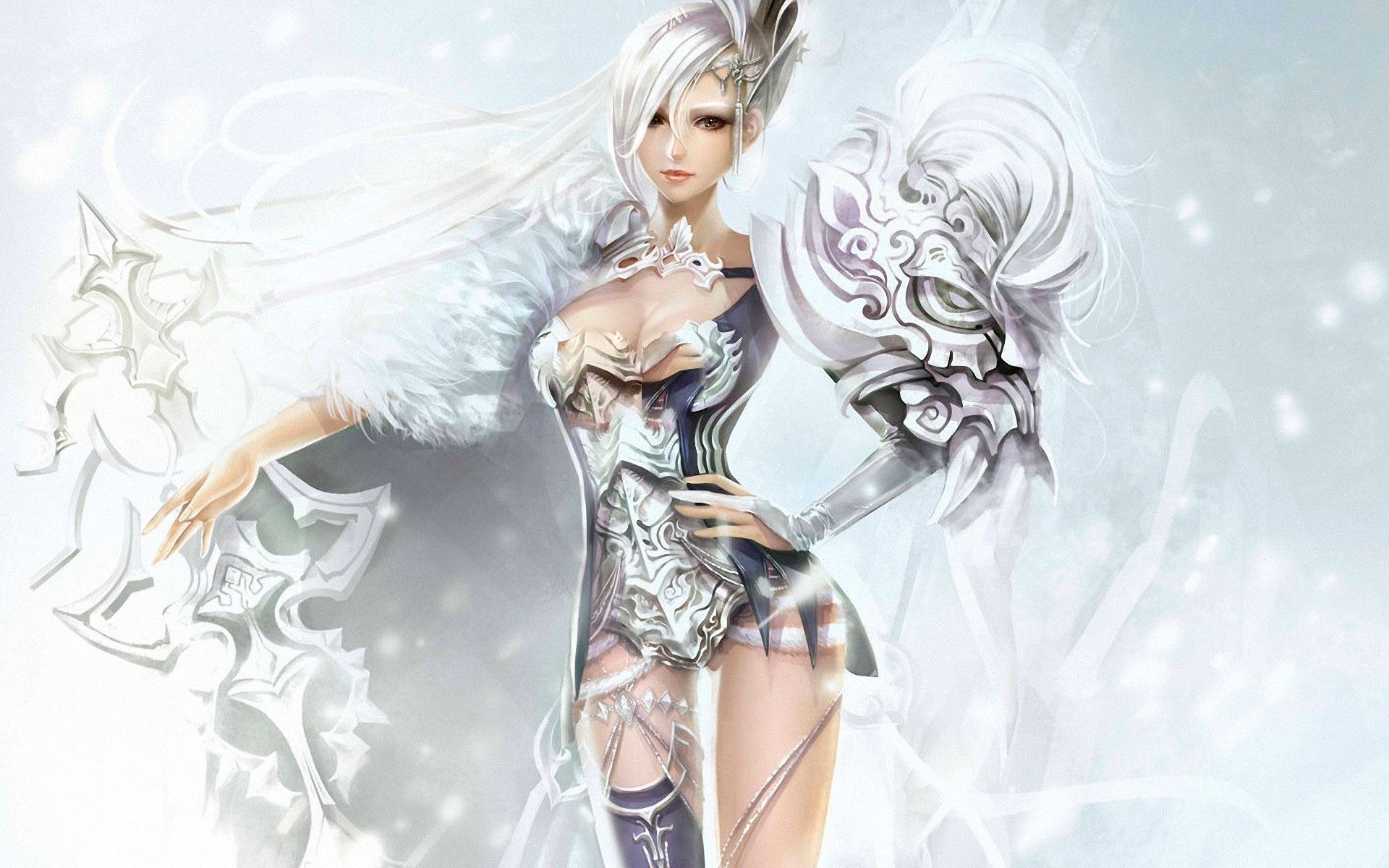 Fantasy Woman with White Hair and Armor HD Wallpaper