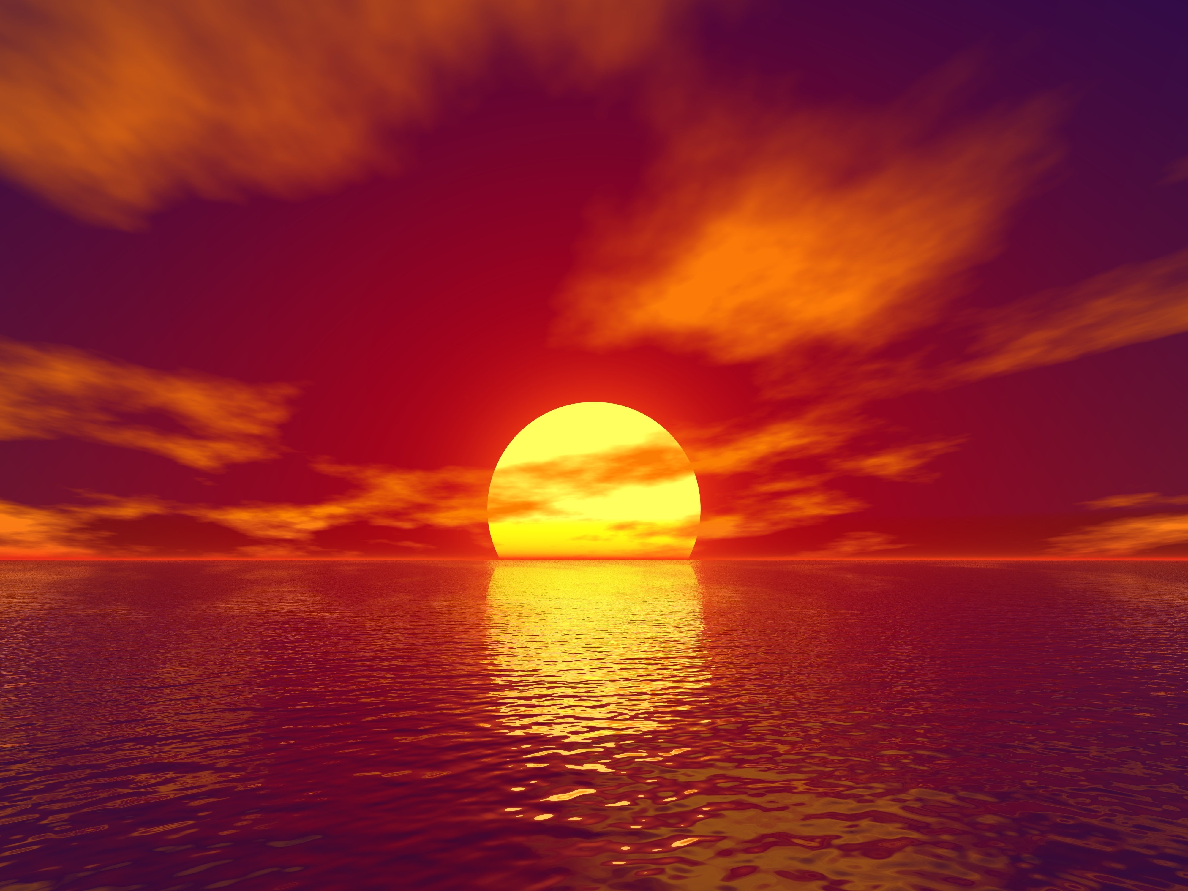 Sunset over the ocean with clouds HD Wallpaper