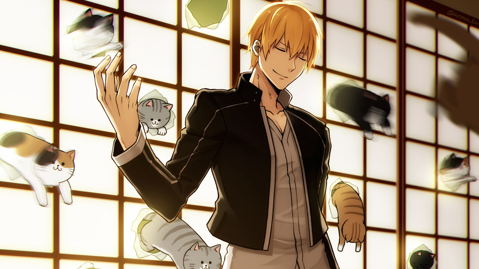Gilgamesh from Fate/Stay Night with cats HD Wallpaper