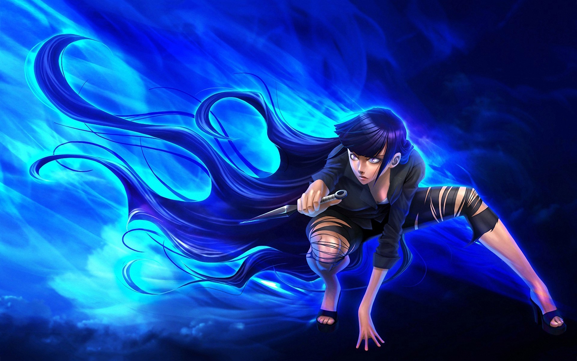 Hinata Hyuga from Naruto with blue energy HD Wallpaper