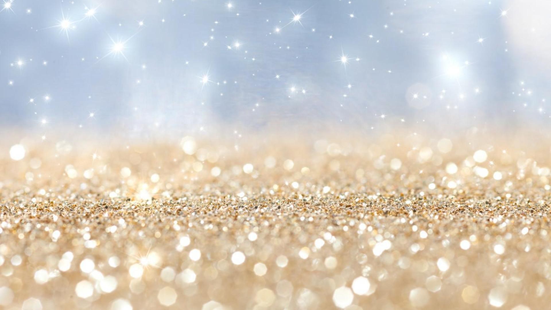 Sparkling gold glitter and blue bokeh lights HD Wallpaper