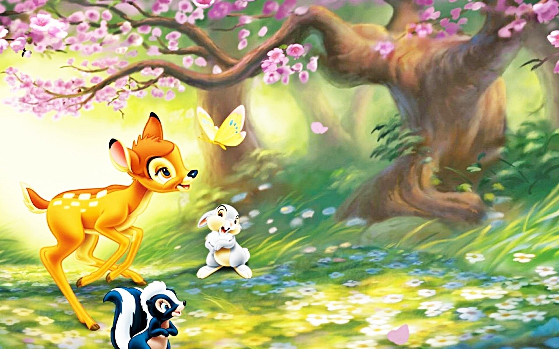 Bambi and friends in a forest HD Wallpaper