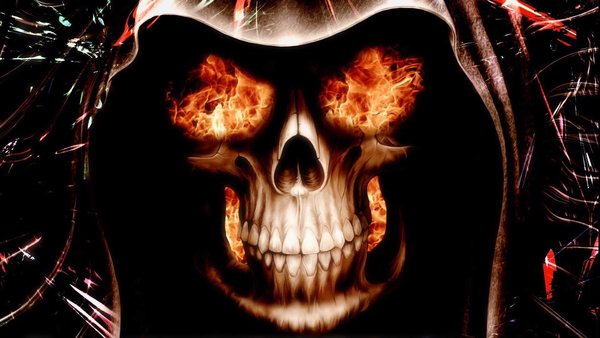 Grim Reaper skull with fiery eyes HD Wallpaper
