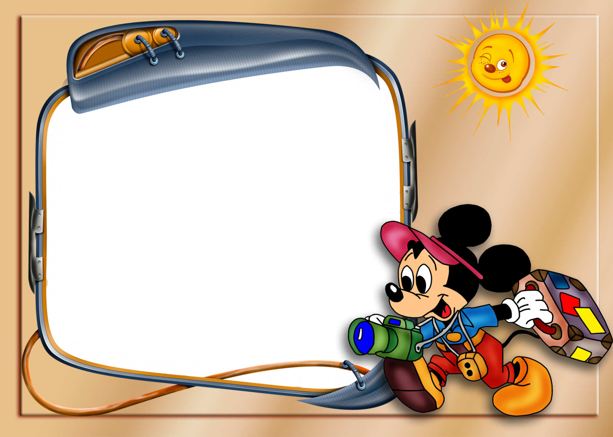 Mickey Mouse with camera and suitcase HD Wallpaper