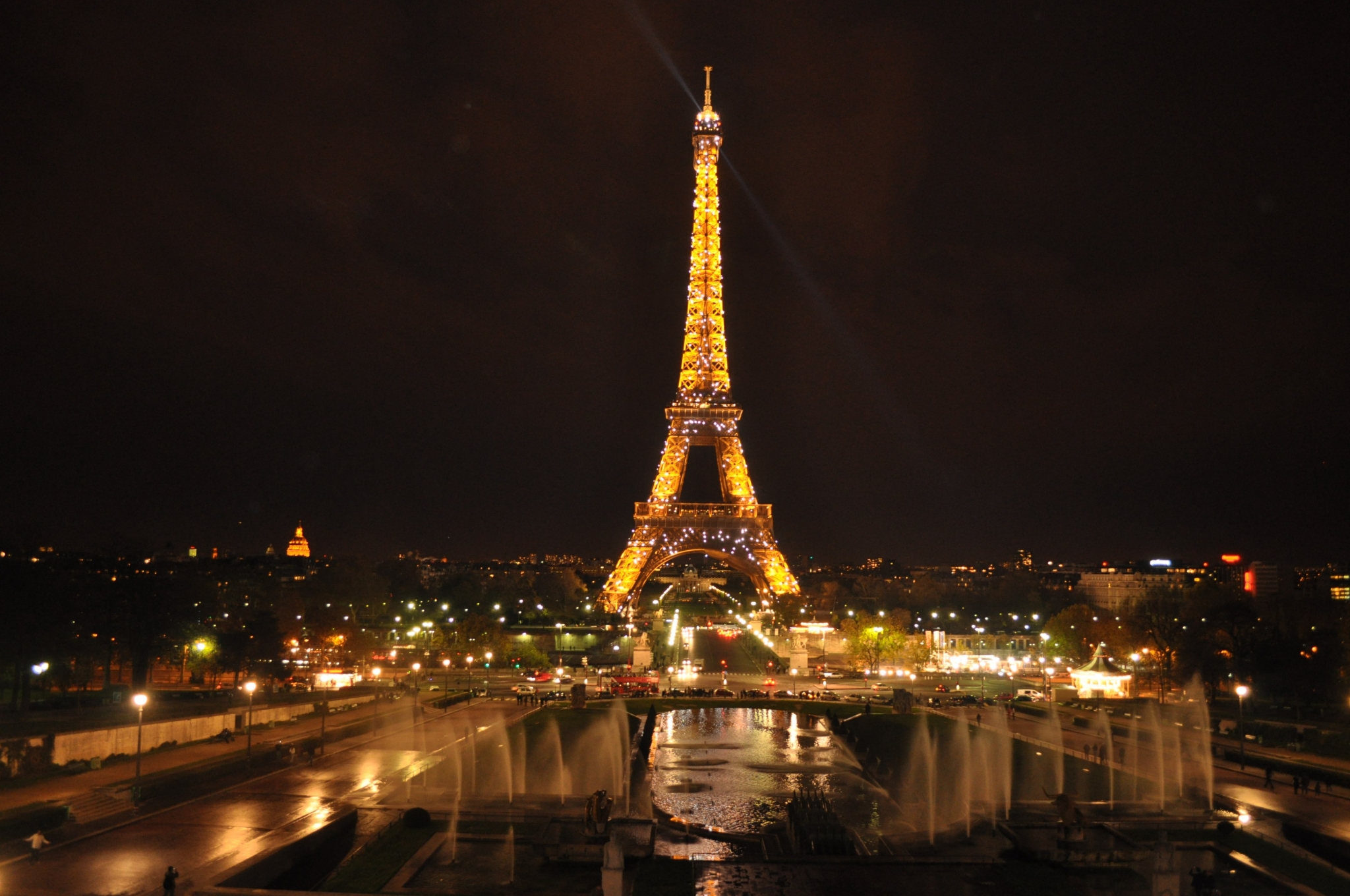 Eiffel Tower at Night with Fountains HD Wallpaper