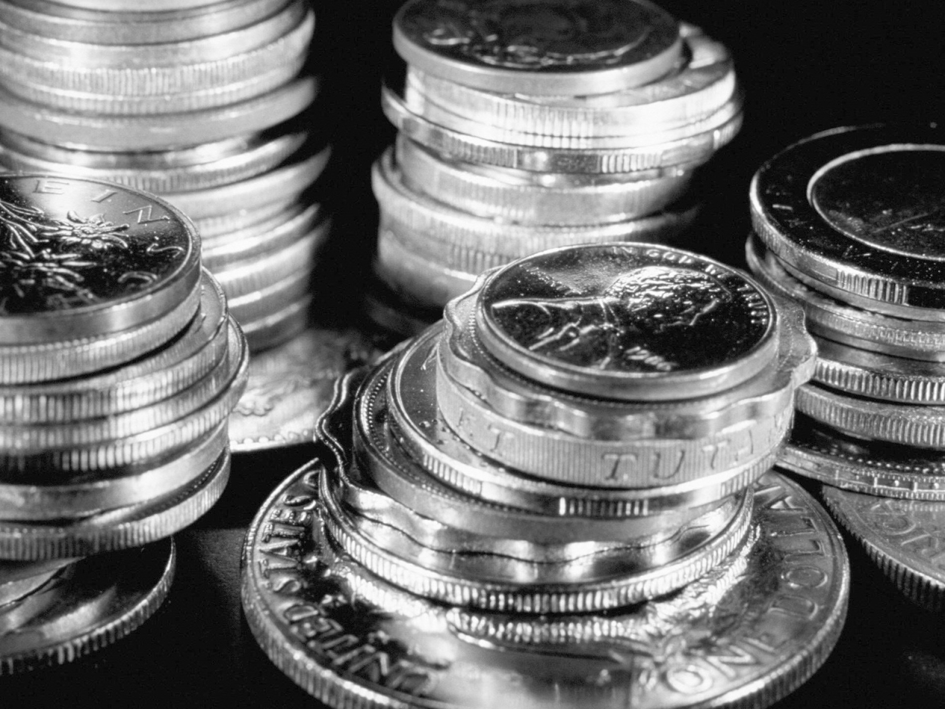 Stacks of various coins HD Wallpaper