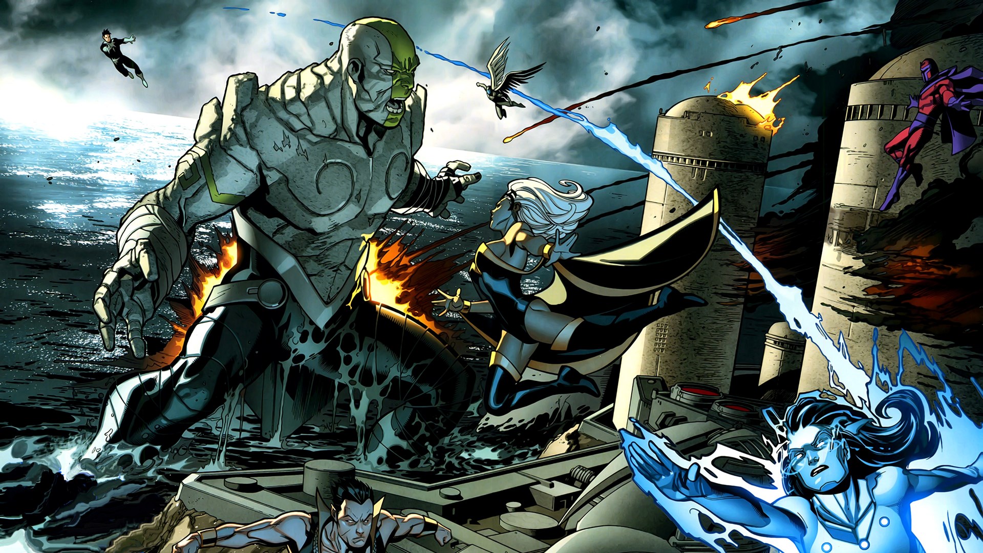 Namor, Storm, Magneto, and Juggernaut battle HD Wallpaper