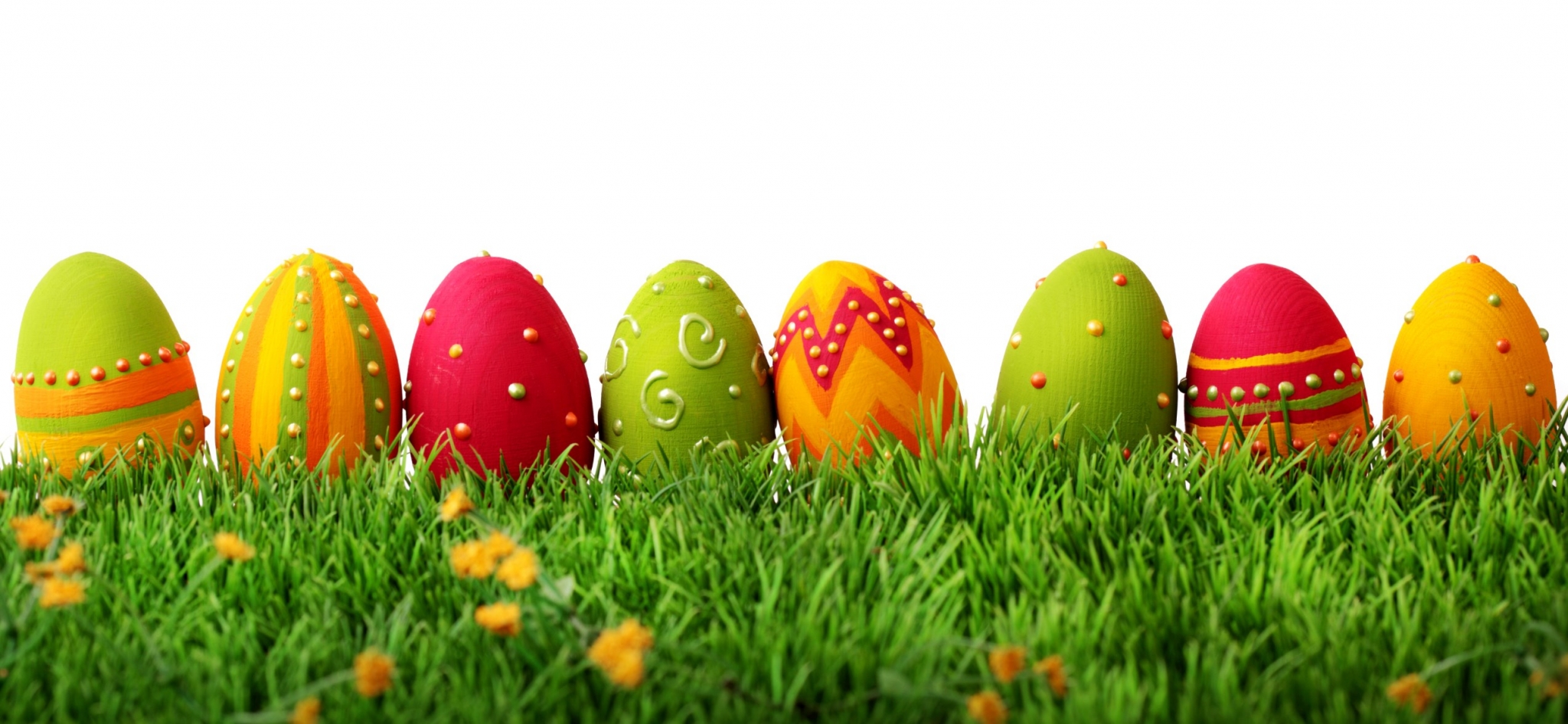 Decorated Easter eggs in green grass HD Wallpaper
