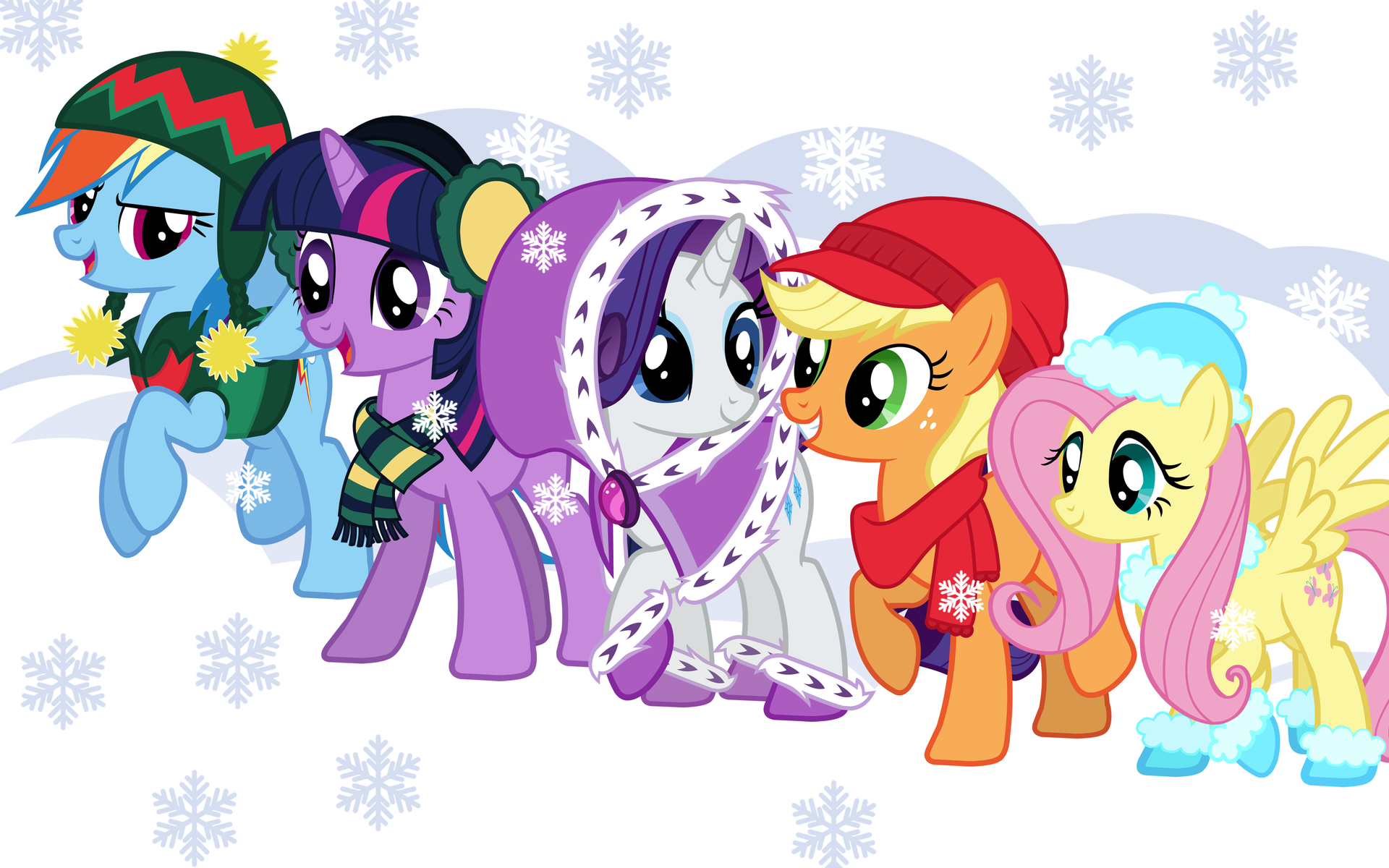 My Little Pony characters in winter attire HD Wallpaper