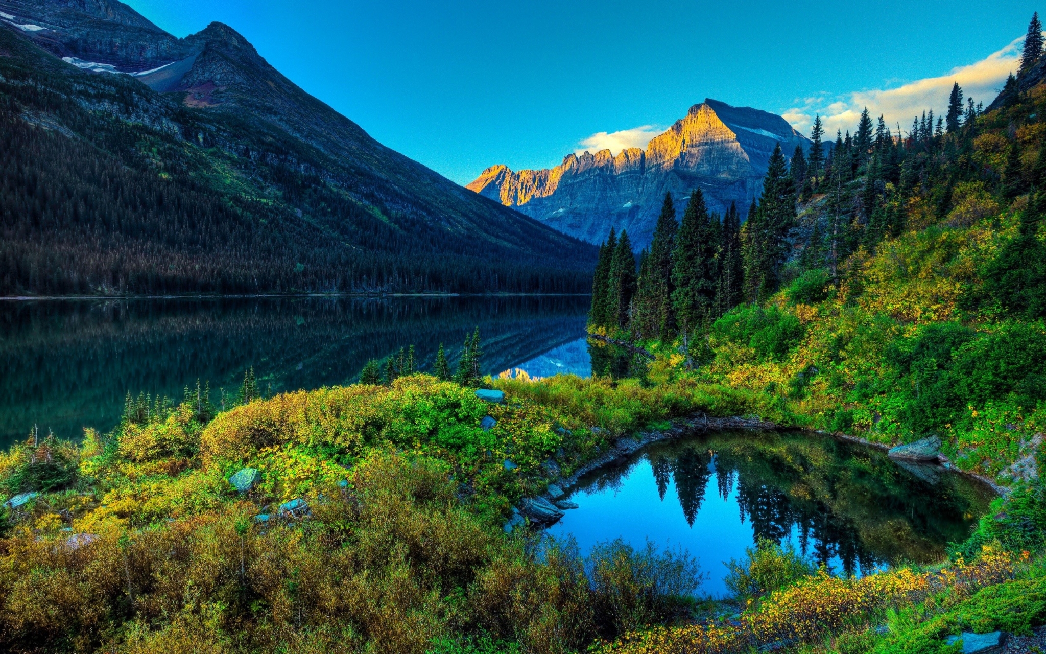 Mountain Lake with Forest and Peaks HD Wallpaper