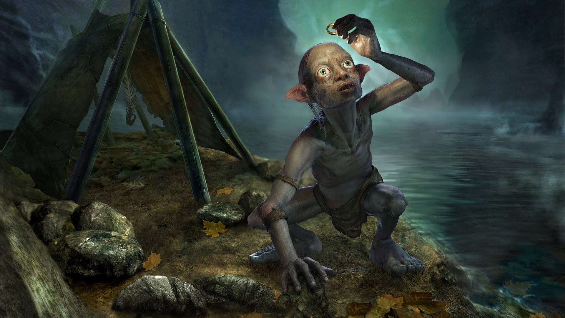 Gollum from The Lord of the Rings holding the One Ring HD Wallpaper