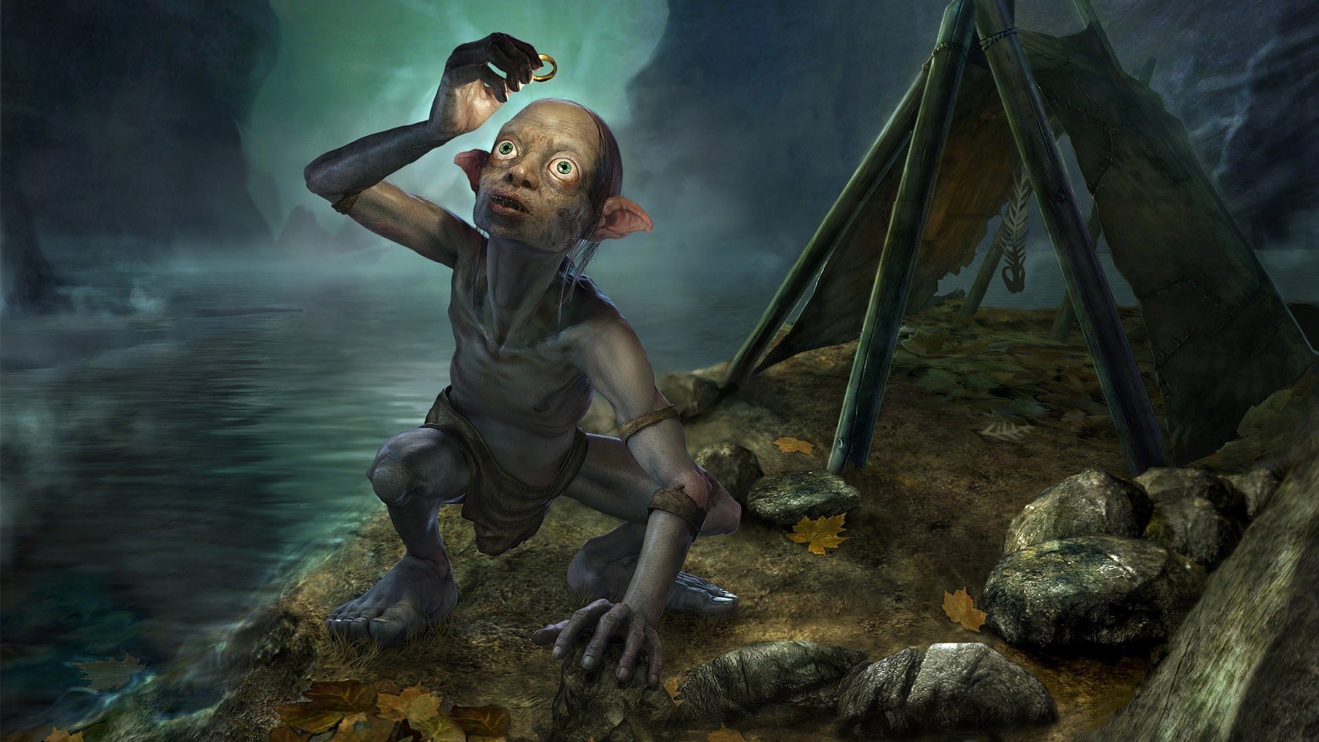 Gollum from Lord of the Rings holding the One Ring HD Wallpaper