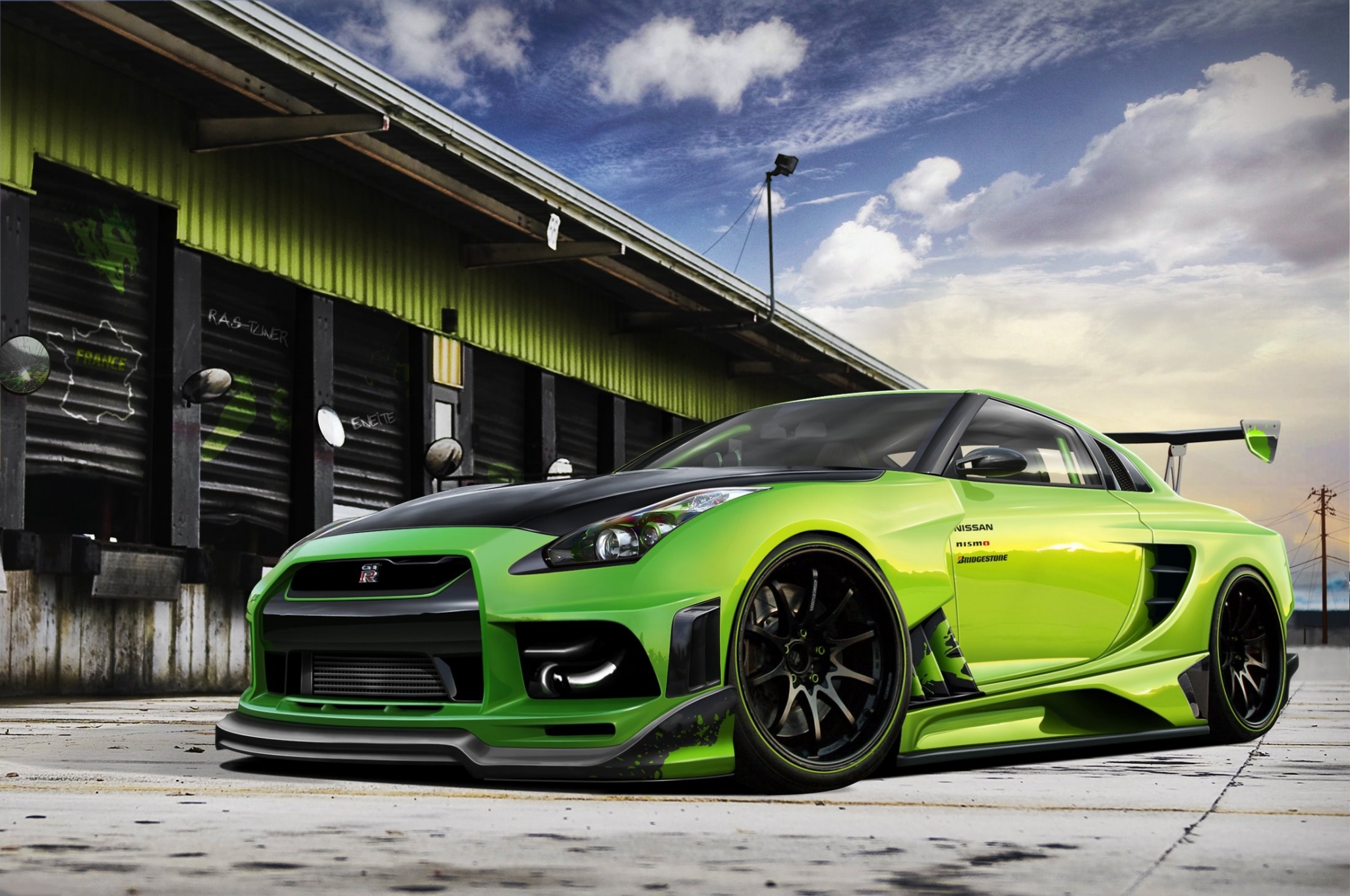 Green Nissan GT-R Nismo with Black Accents HD Wallpaper