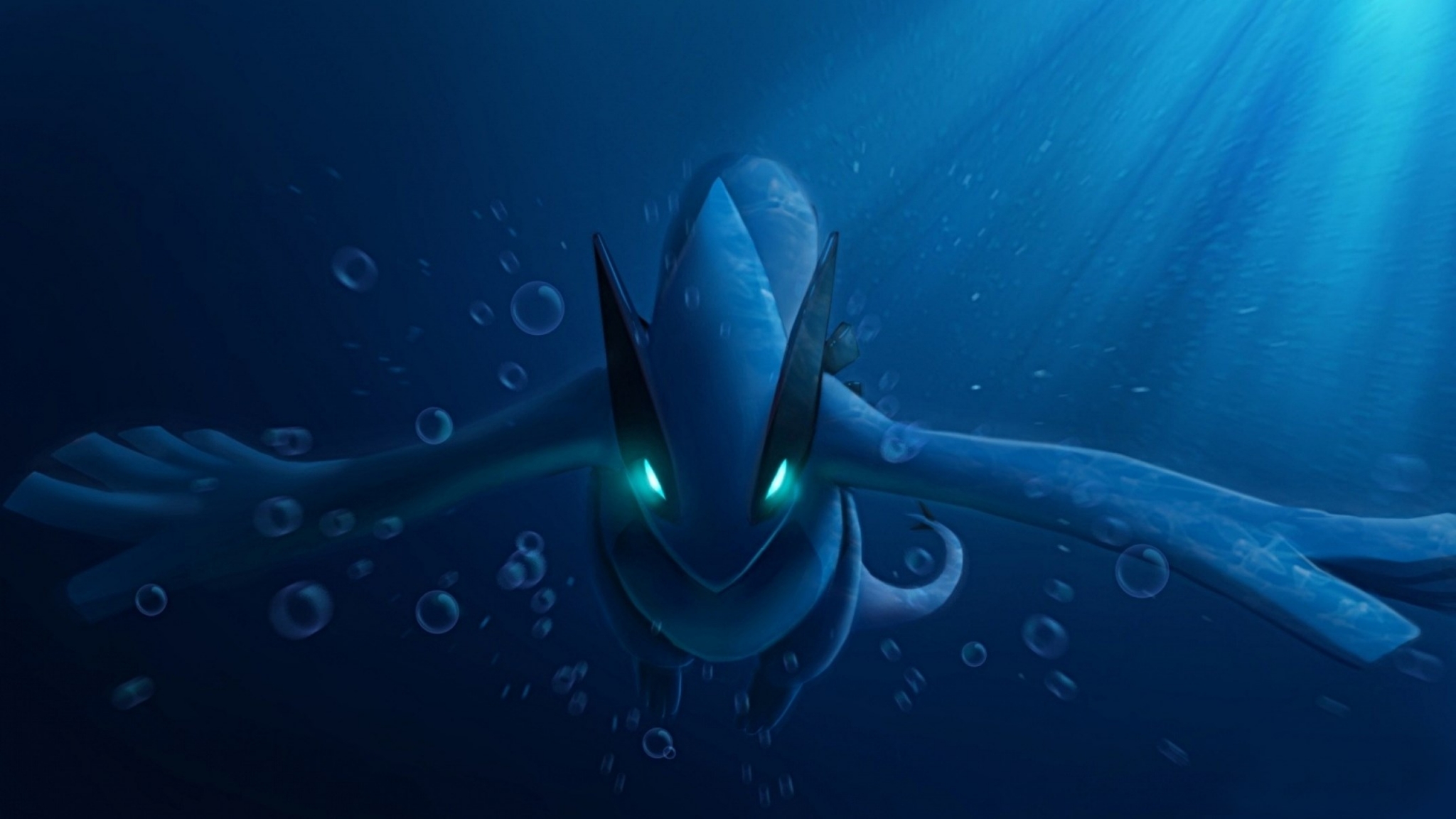 Lugia swimming underwater with bubbles HD Wallpaper
