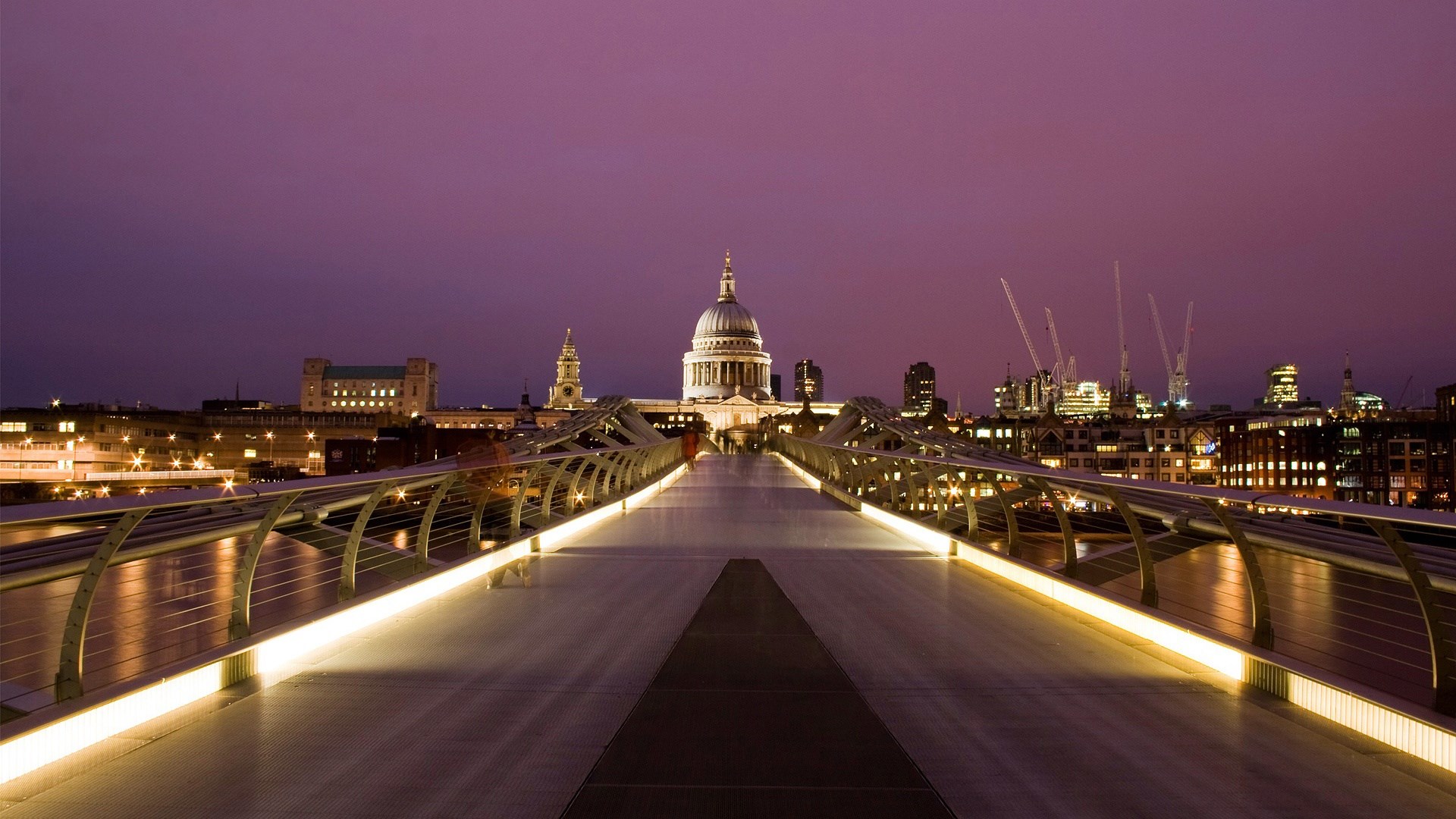 Millennium Bridge and St. Paul's Cathedral at Dusk HD Wallpaper