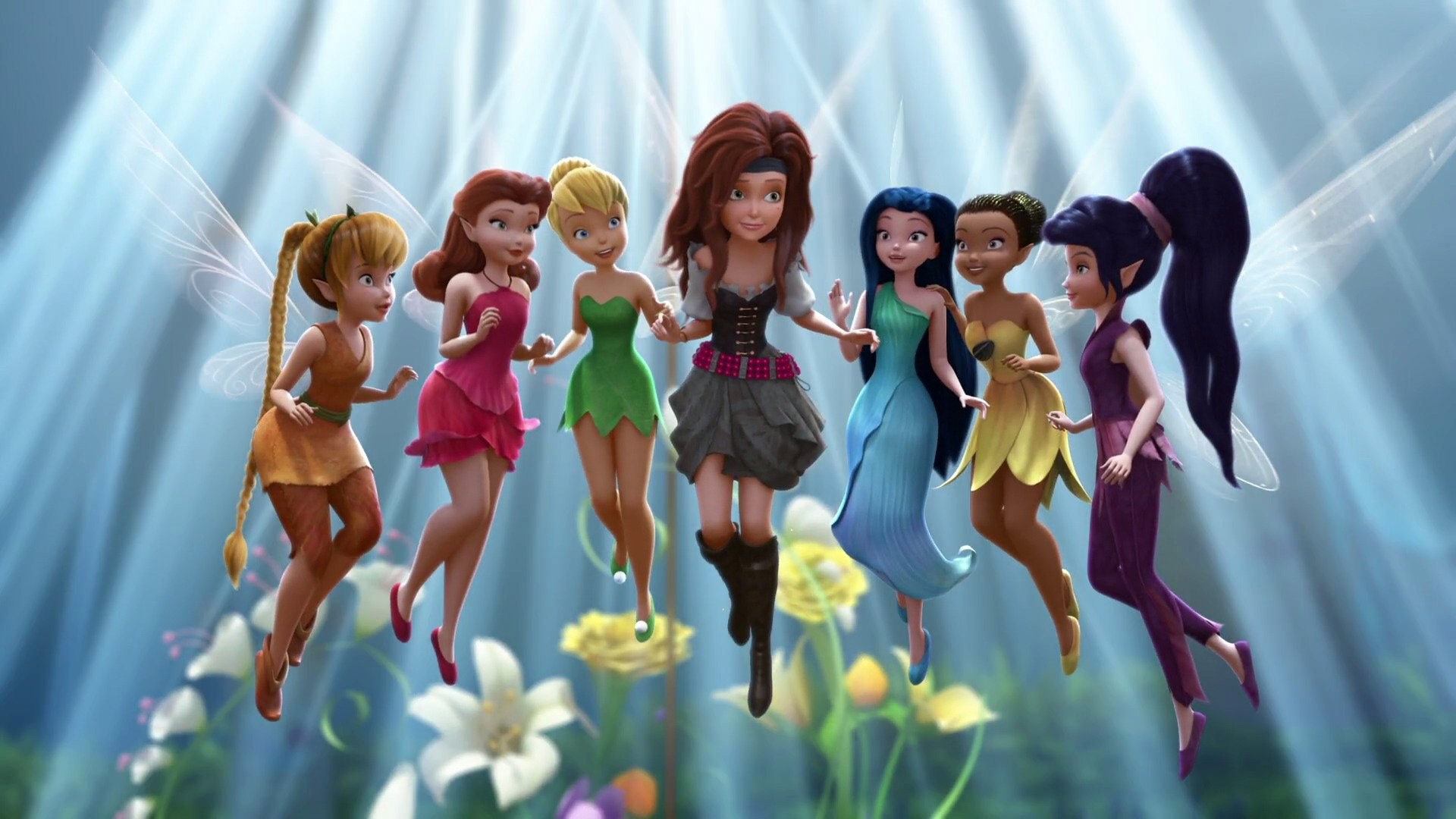 Tinkerbell and friends in a fantasy setting HD Wallpaper