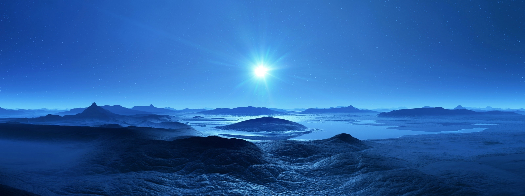 Alien Planet Landscape with Bright Star HD Wallpaper