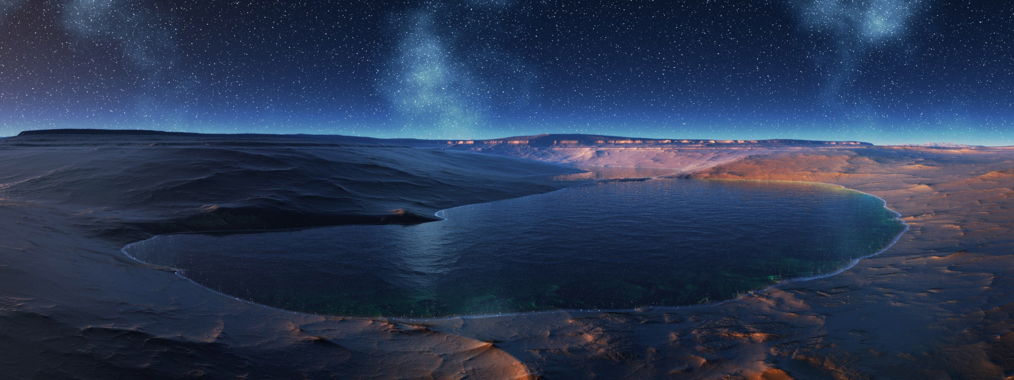 Alien lake under starry sky HD Wallpaper