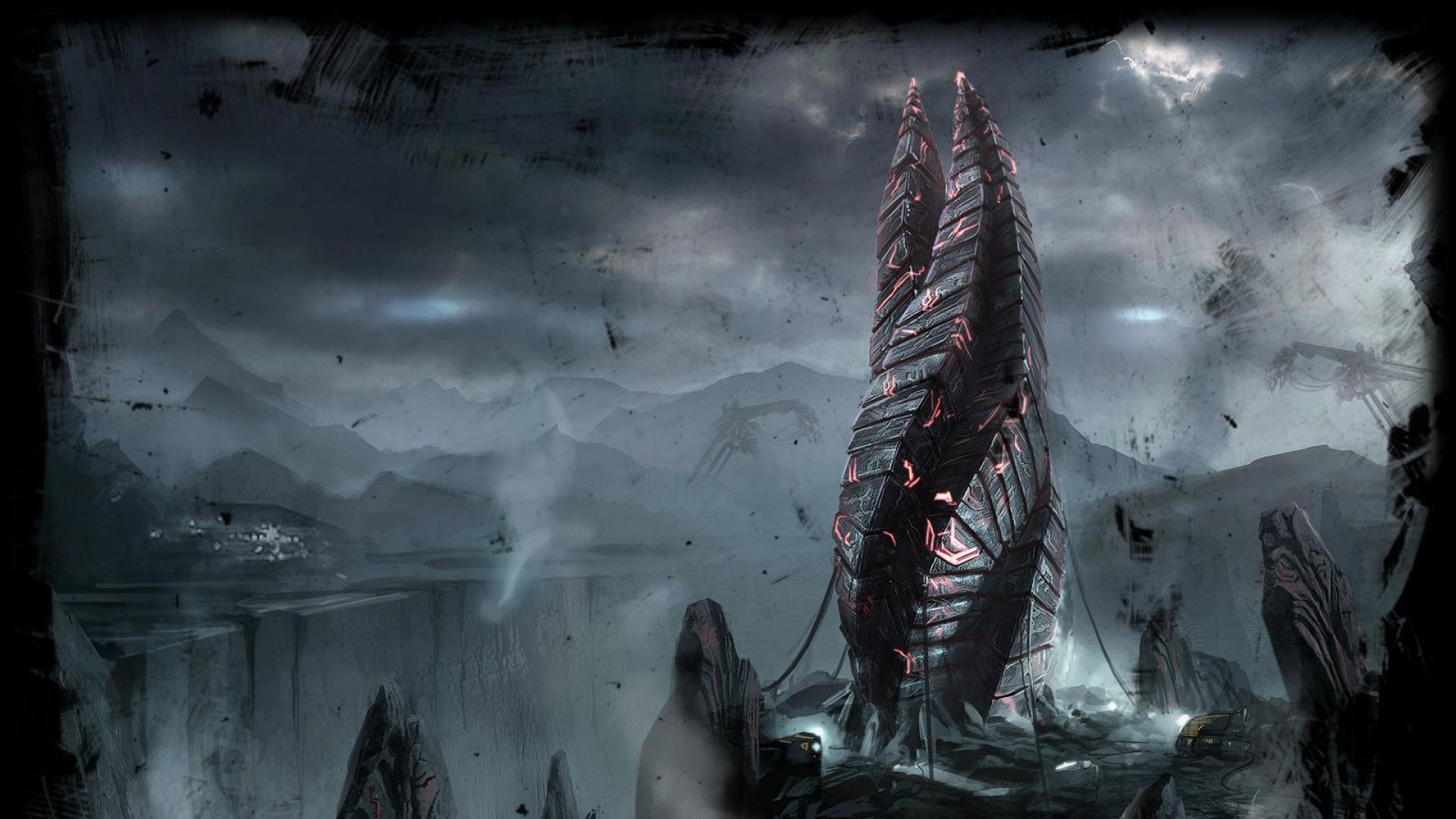 Dead Space Marker structure in a desolate landscape HD Wallpaper