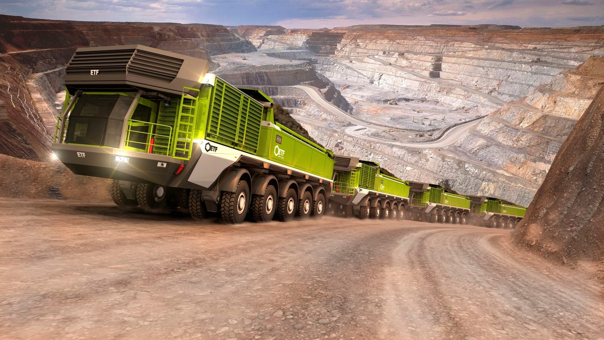 ETF MT 240 mining trucks in a quarry HD Wallpaper