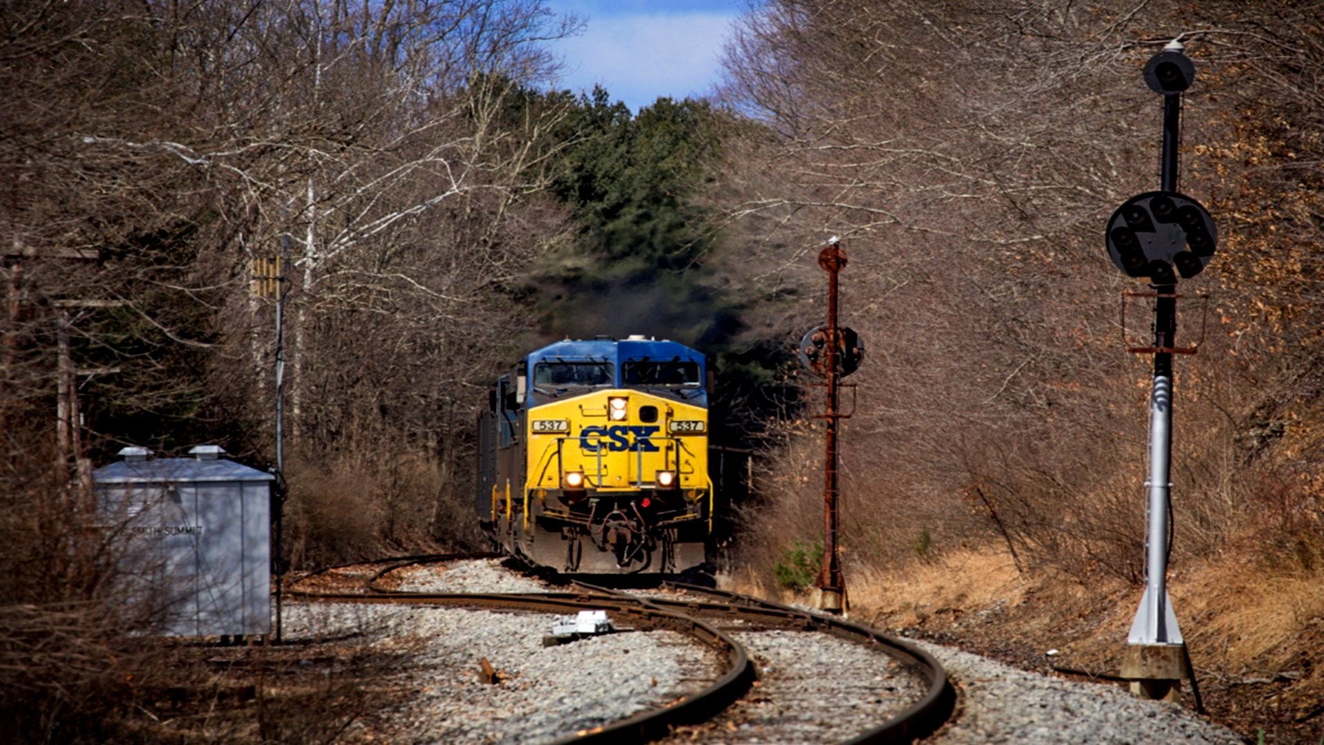 CSX Train on Tracks in Forest HD Wallpaper