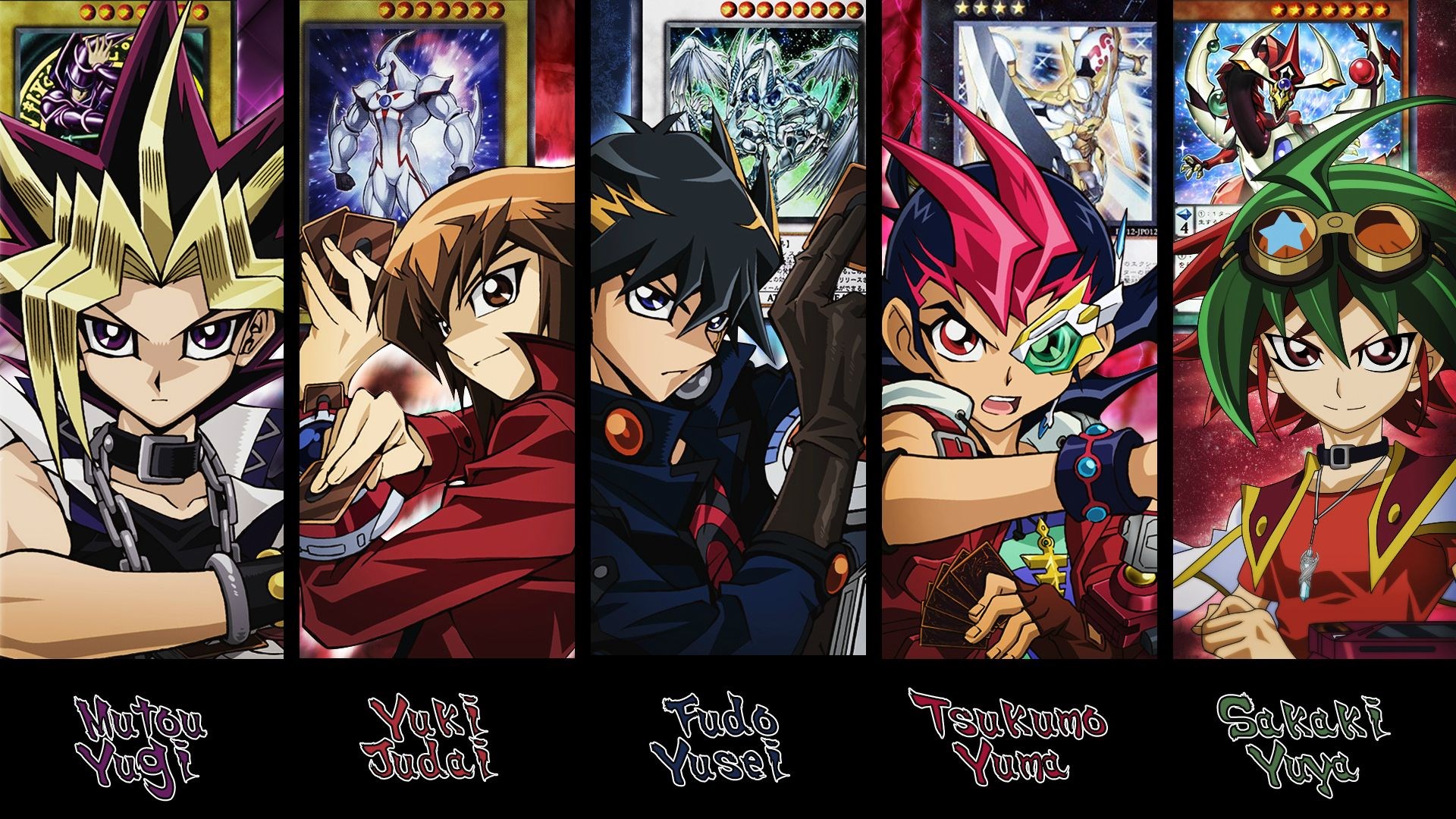 Yu-Gi-Oh! protagonists with monster cards HD Wallpaper