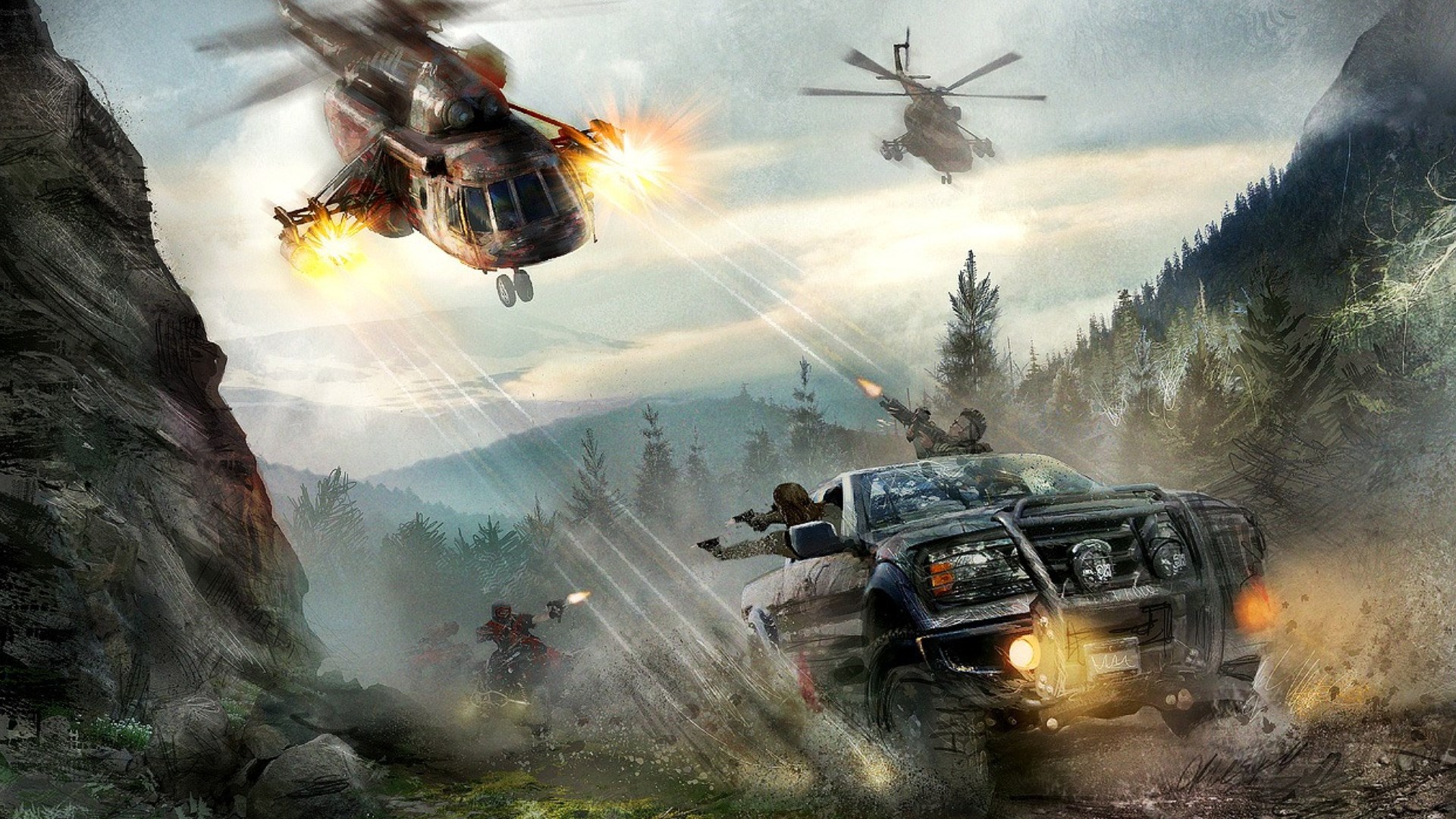 Modern Combat 3 Helicopter and Truck Battle HD Wallpaper