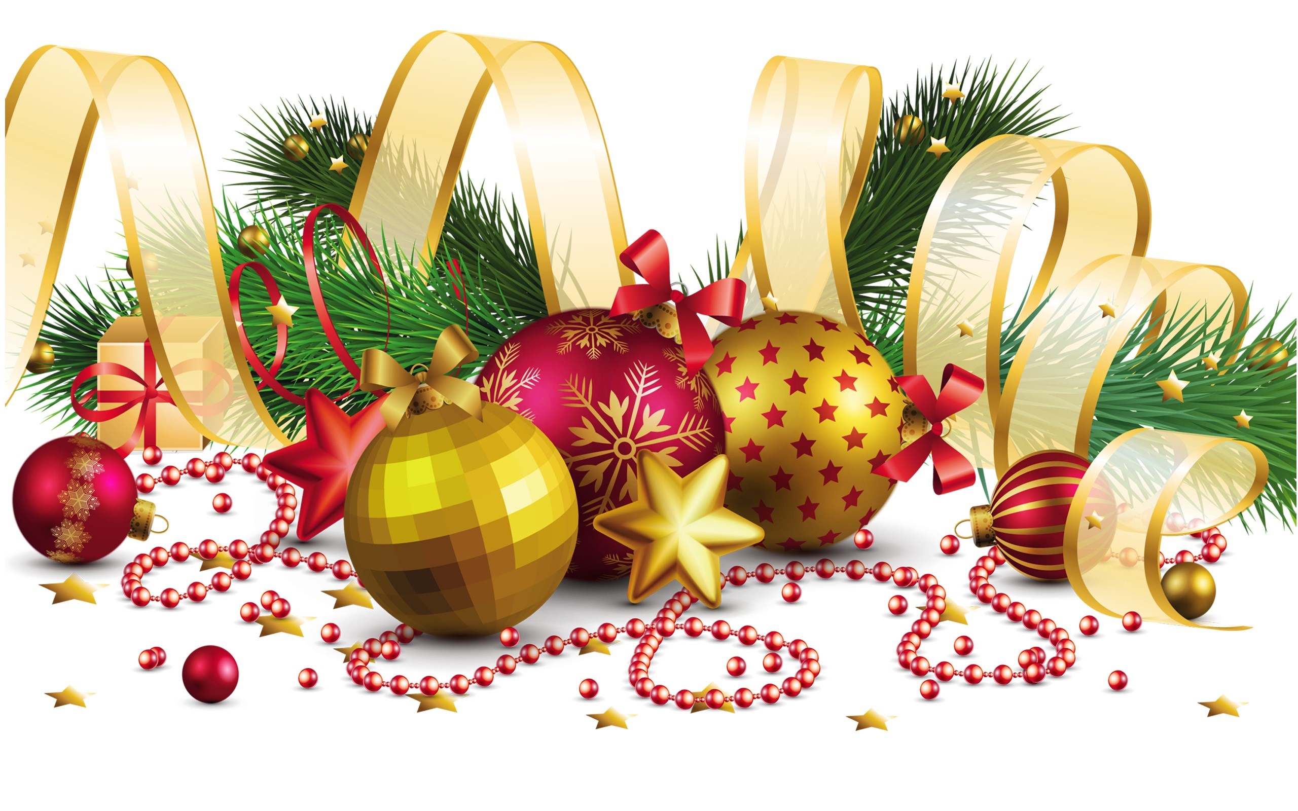 Christmas Ornaments and Ribbons HD Wallpaper