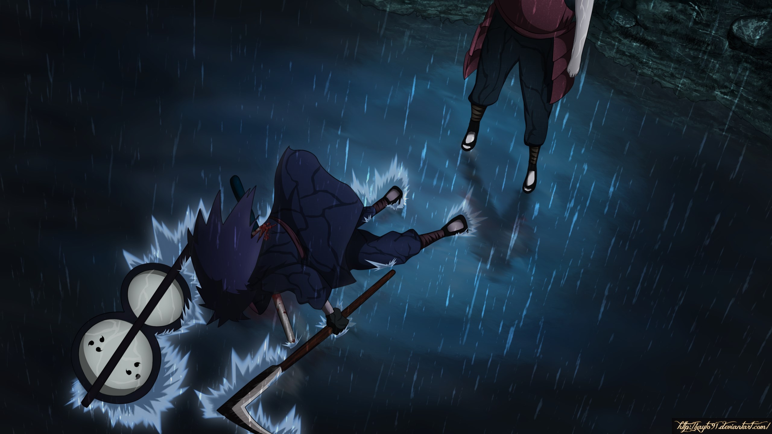 Madara Uchiha from Naruto fighting in the rain HD Wallpaper