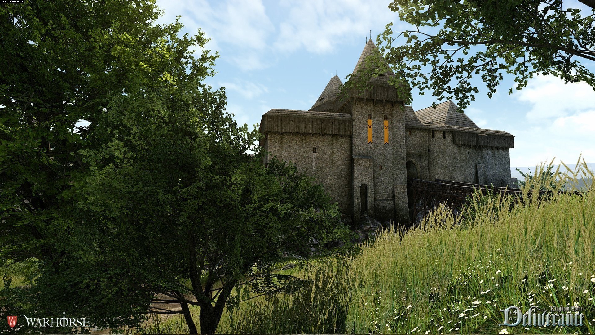 Kingdom Come Deliverance castle with trees and grass HD Wallpaper