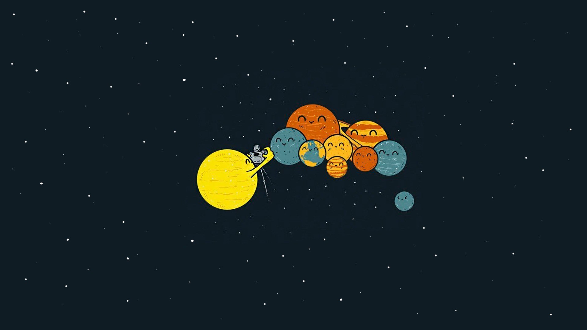 Cute planets taking a selfie with the sun HD Wallpaper