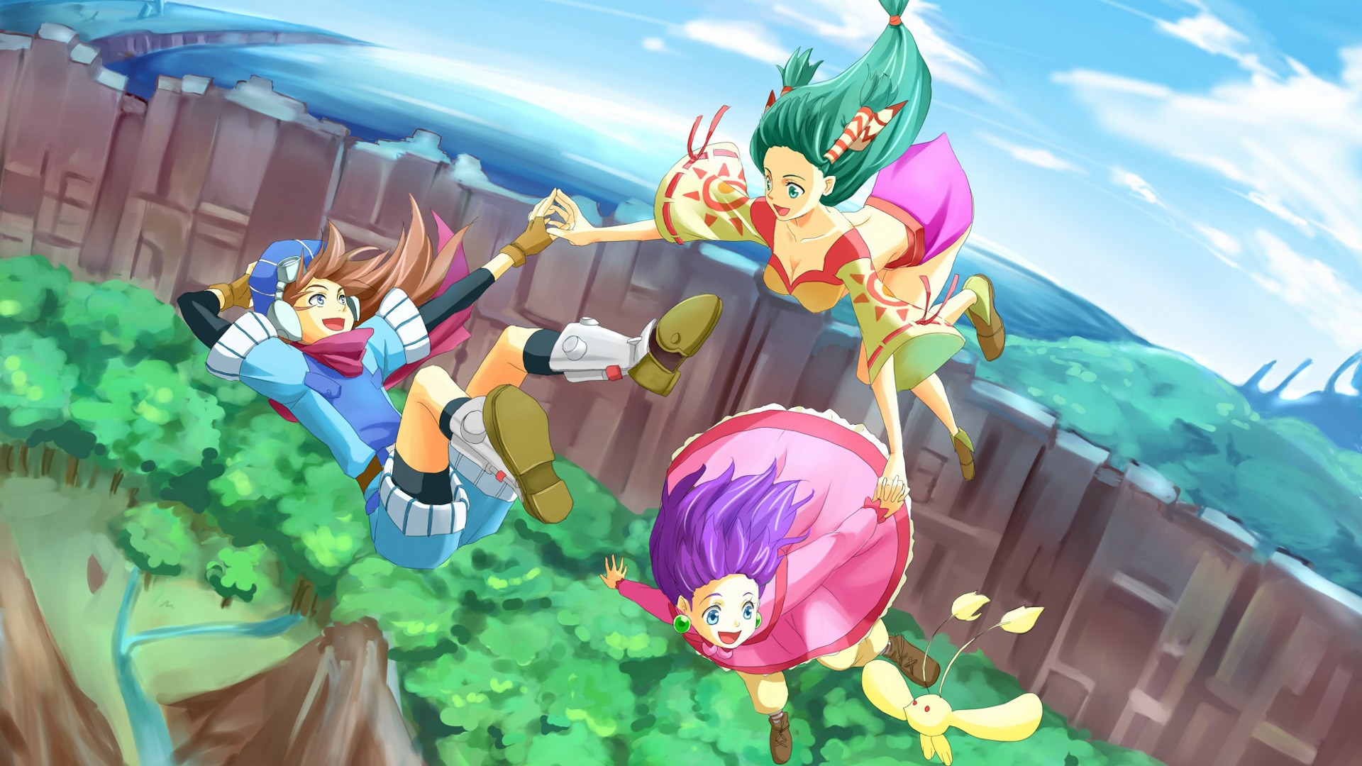 Characters from Grandia falling through the sky HD Wallpaper